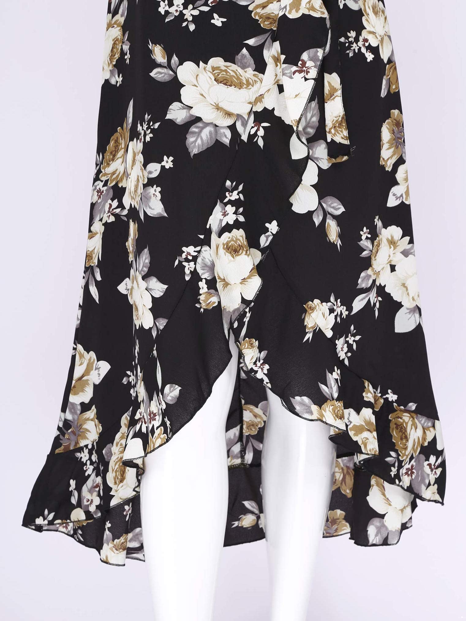 Freebily Women's Maternity Photography Dress - Bohemian Floral Wrap V-Neck Short Sleeve Dress with Belt for Pregnancy Photoshoot & Baby Shower