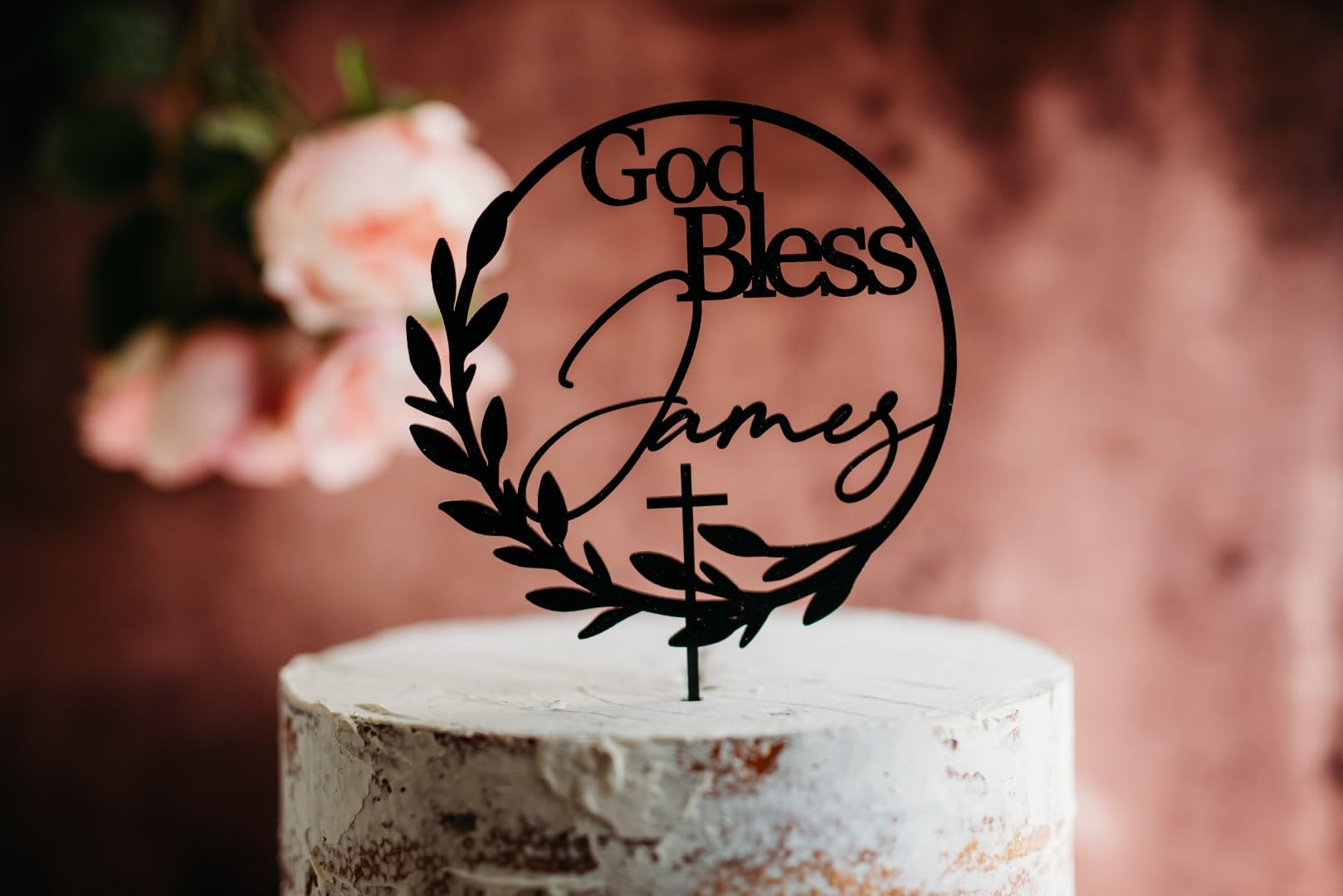 Custom God Bless Cake Topper - Personalized Wood & Acrylic Baptism Cake Decorations - Perfect for Christening, Baby Showers & Religious Celebrations