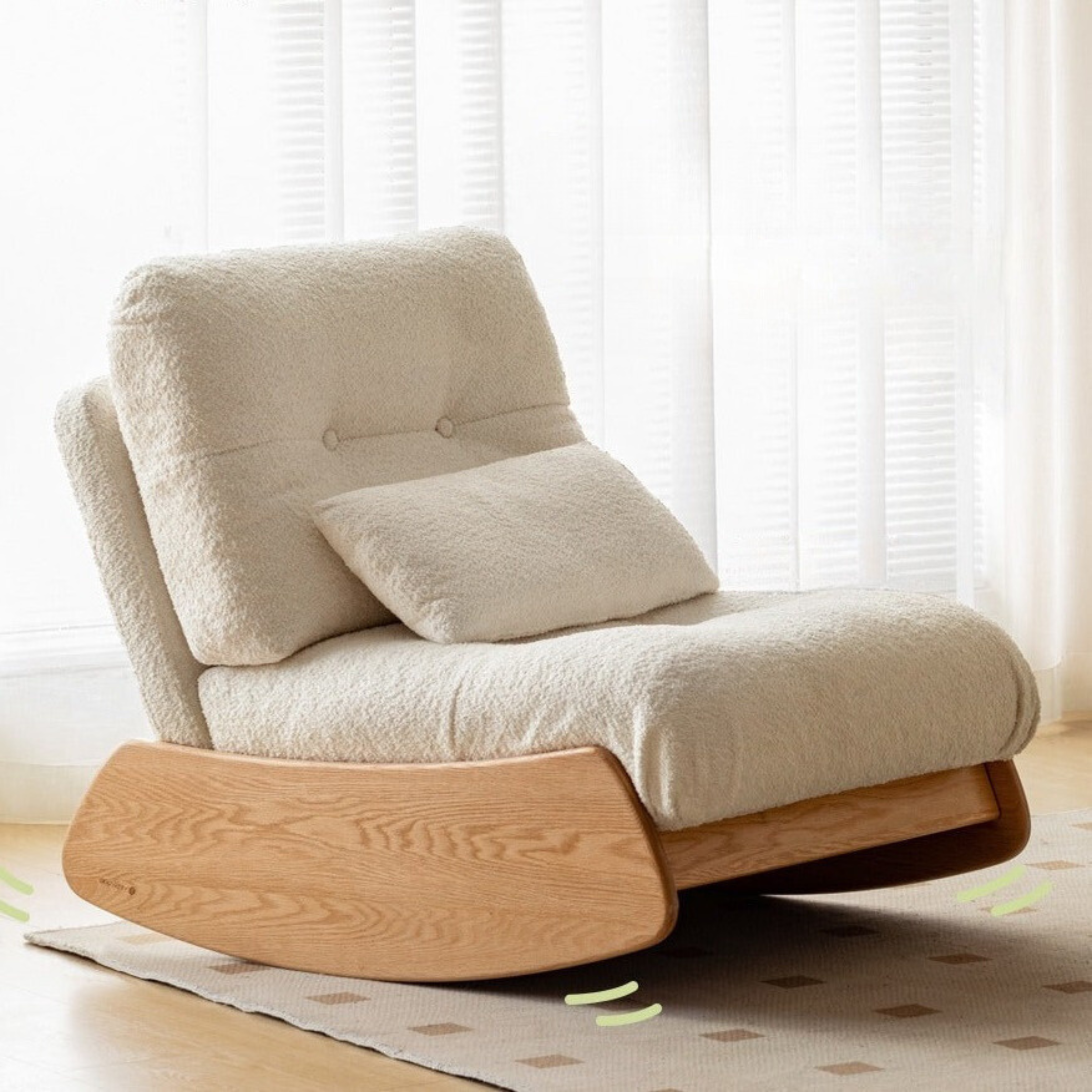 Solid Oak Wood Sheep Velvet Cloud Cotton Lounge Chair - Modern Comfortable Accent Chair for Living Room, Bedroom, Reading Nook & Cozy Home Decor