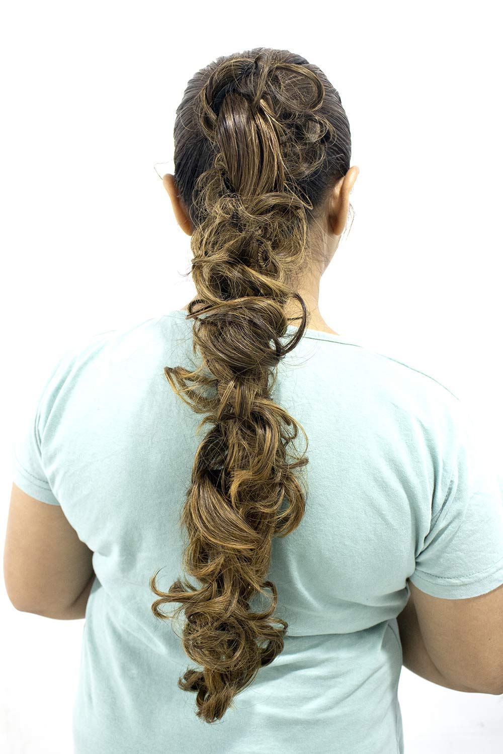 Premium Synthetic Hair Frill Extension for Women & Girls - Ponytail & Bun Styling - 1 Pack (Blonde with Black) - Perfect for Parties, Weddings & Everyday Glam