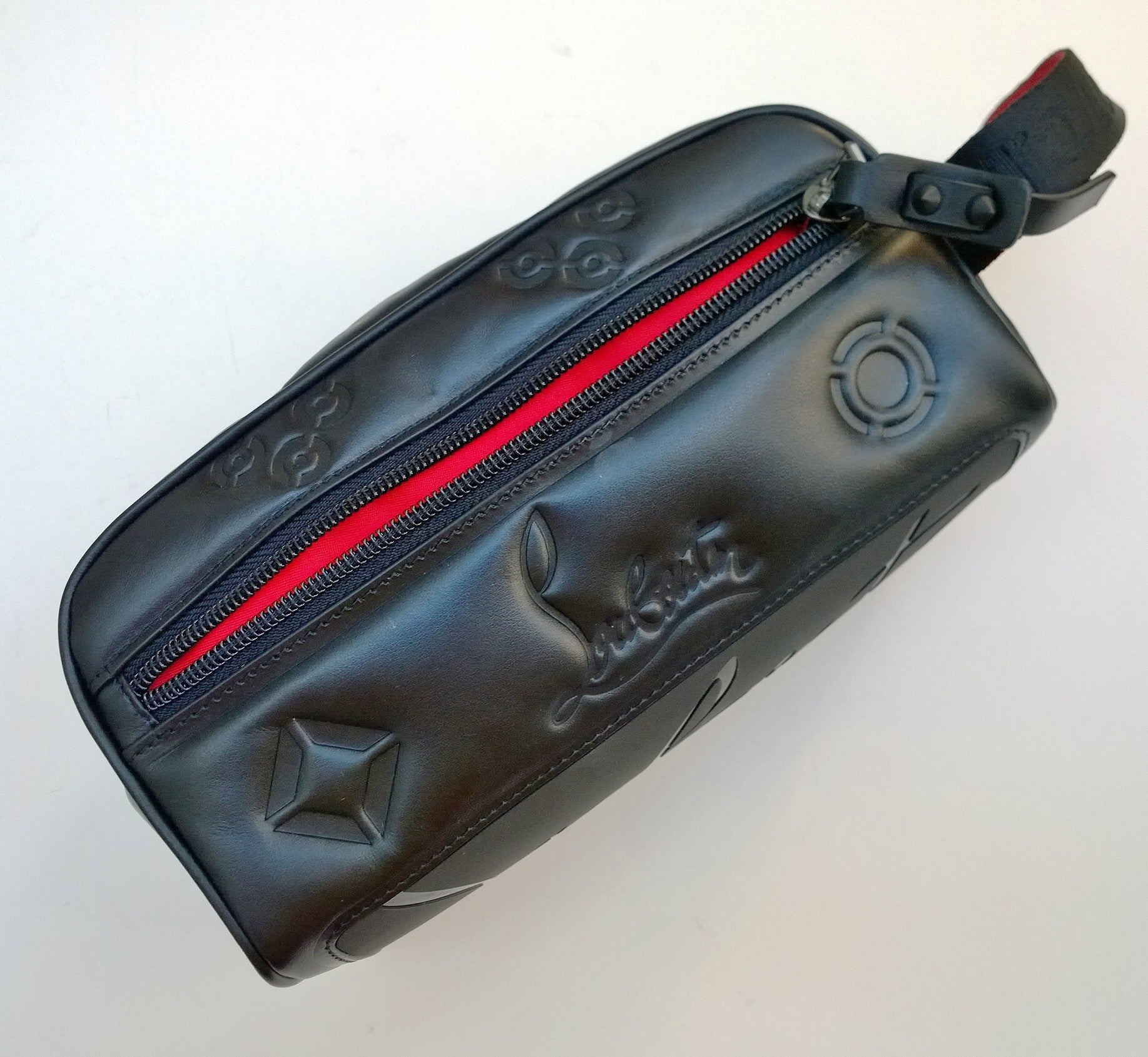 Christian Louboutin Blaster Logo Black Embossed Leather Wash Bag | Travel Cosmetic Case | Perfect for Men's & Women's Toiletries on the Go