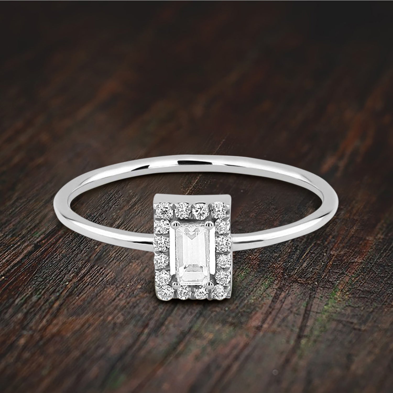 0.50 Carat Baguette Moissanite Diamond Halo Engagement Ring in 10k Gold - Perfect for Proposals, Weddings & Anniversary Gifts