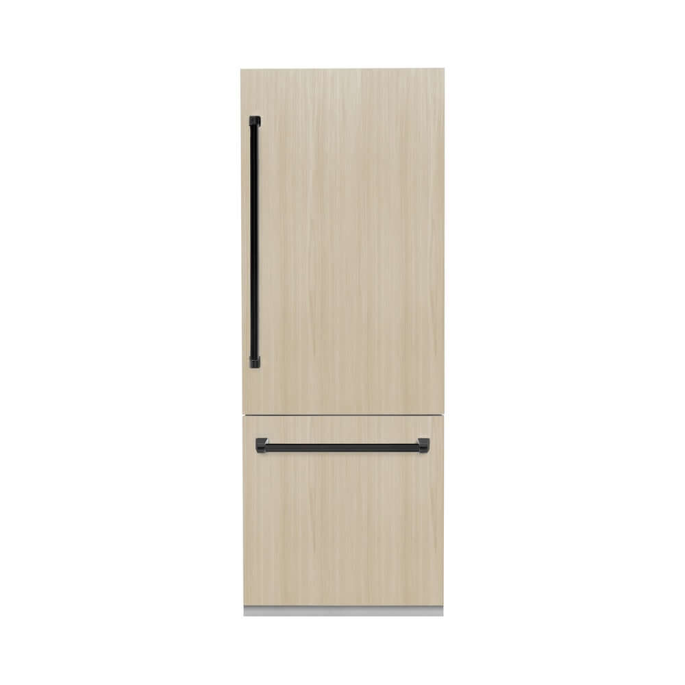 ZLINE Autograph Edition 30 Inch Built-In Bottom Freezer Refrigerator - 16.1 cu ft Panel Ready with Ice Maker & Water Dispenser - Graphite Gray Interior & Matte Black Accents (GRBIVZ 30 MB) - Perfect for Modern Kitchens & Open Concept Homes