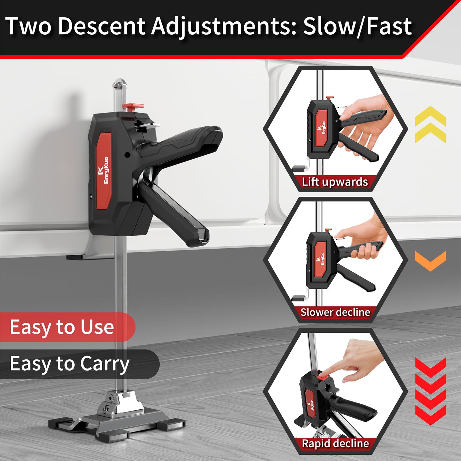 Stainless Steel Furniture Lifts 2 Pack - Dual-Speed Descent Hand Jack for Cabinet & Flooring Installation | Labor Saving Arm Jack for Easy Home Renovation & DIY Projects