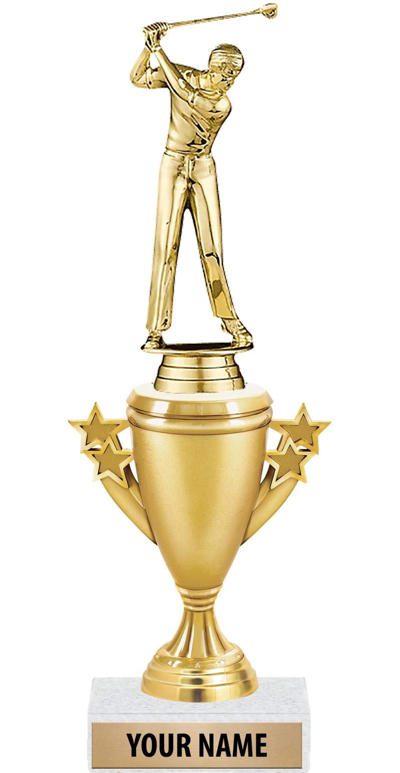 Custom Engraved Gold Golf Trophy for Men - Personalized Award with White Marble Base - Perfect for Tournaments, Championships & Retirement Gifts