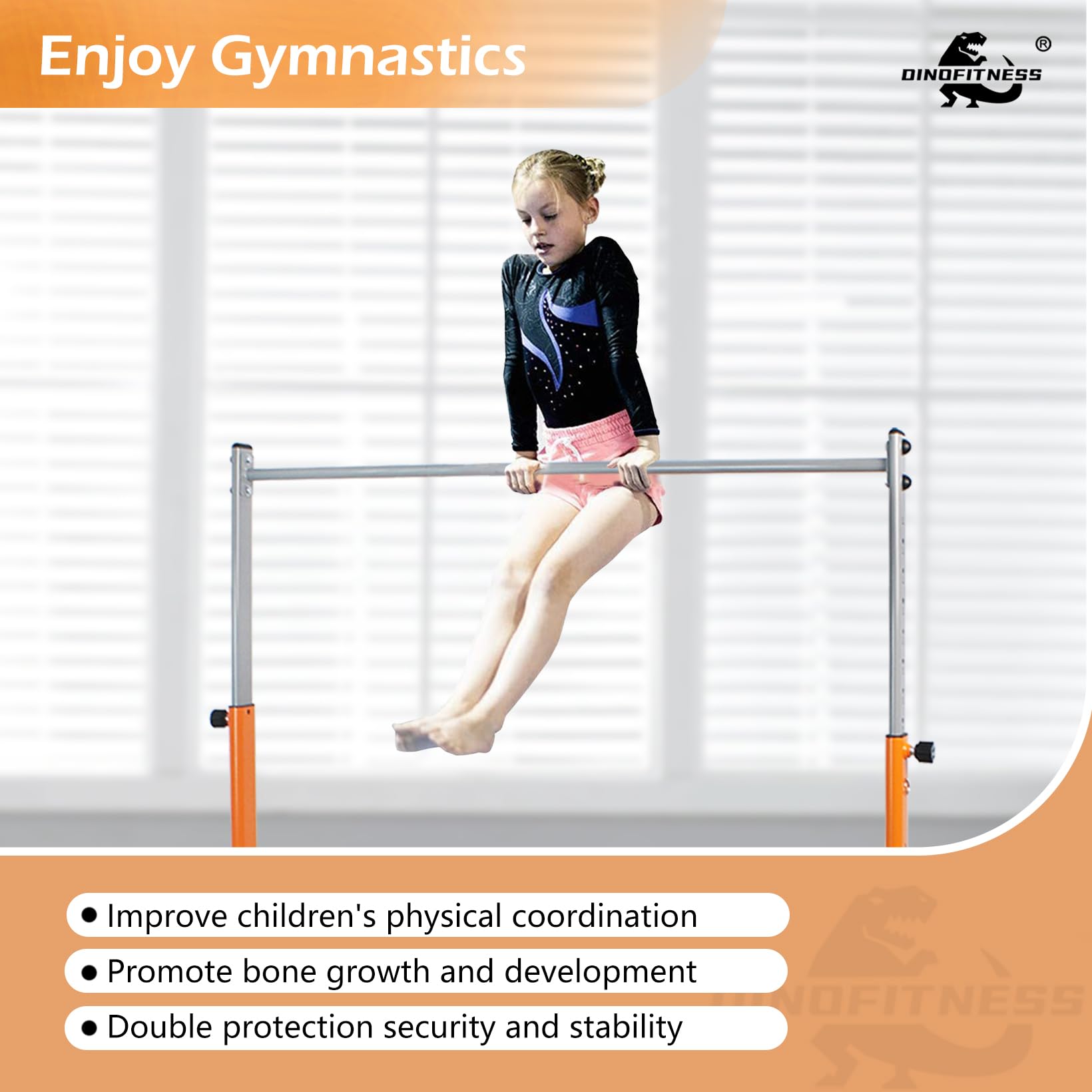 Adjustable Gymnastics Bar for Kids Ages 3-16 - 11 Height Levels, Thickened Upright Tube, Sturdy No-Wobble Design for Home Training | Perfect for Beginners, Gymnastics Practice & Indoor Exercise