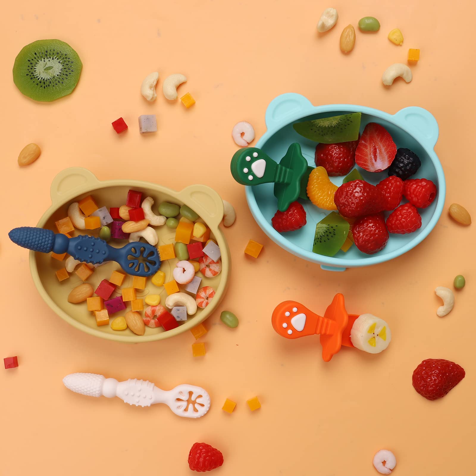BPA Free Silicone Baby Plates Set with Spoon - Non-Slip Suction Base for Toddlers Self Feeding | Dishwasher & Microwave Safe | Perfect for Home, Daycare & Travel Use