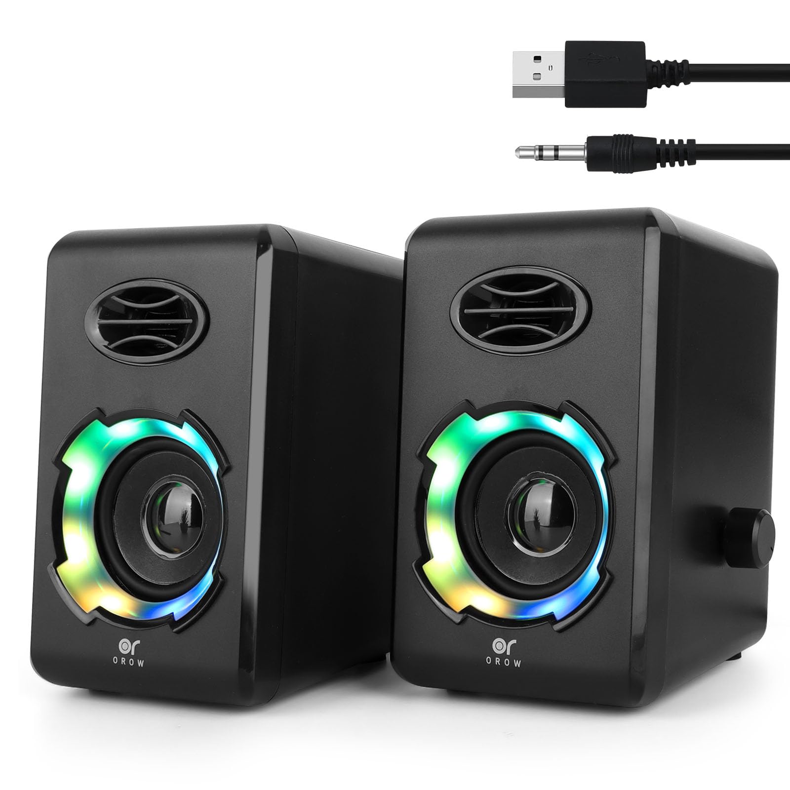 OROW RGB Gaming Computer Speakers with 6 Color Light Modes - USB Powered PC Speakers, Bluetooth 5.0 & 3.5mm AUX Connectivity for Desktop, Laptop, Monitor - Perfect for Gaming Setup, Home Office, and Entertainment (Black)