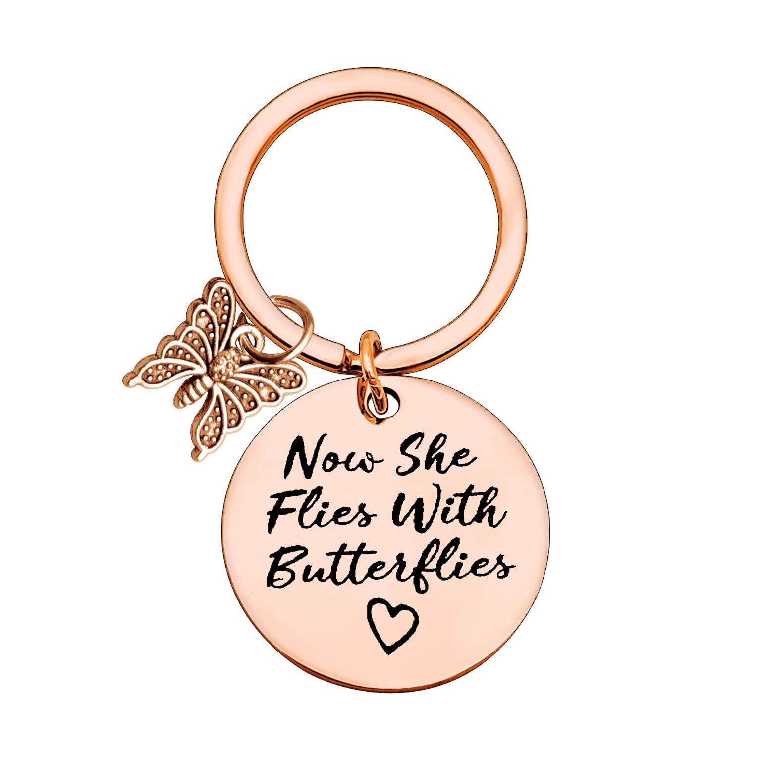 Butterfly Memorial Keychain - Sympathy Gift for Loss of Loved Ones (Mother, Grandma, Wife, Sister, Daughter, Friend) - Now She Flies with Butterflies Keepsake - Perfect for Remembrance, Funeral, or Comforting Grieving Loved Ones