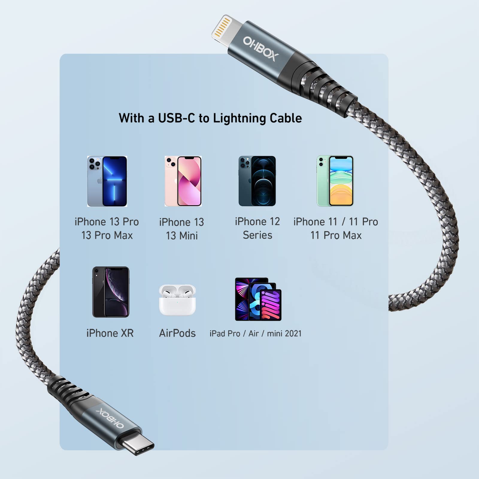 2-Pack 6FT USB C to Lightning Cable MFi Certified Fast Charging Cord for iPhone 14/13/12/11 Pro Max/Mini/X/XR/8 Plus & iPad - Perfect for Home, Office, Car & Travel Charging