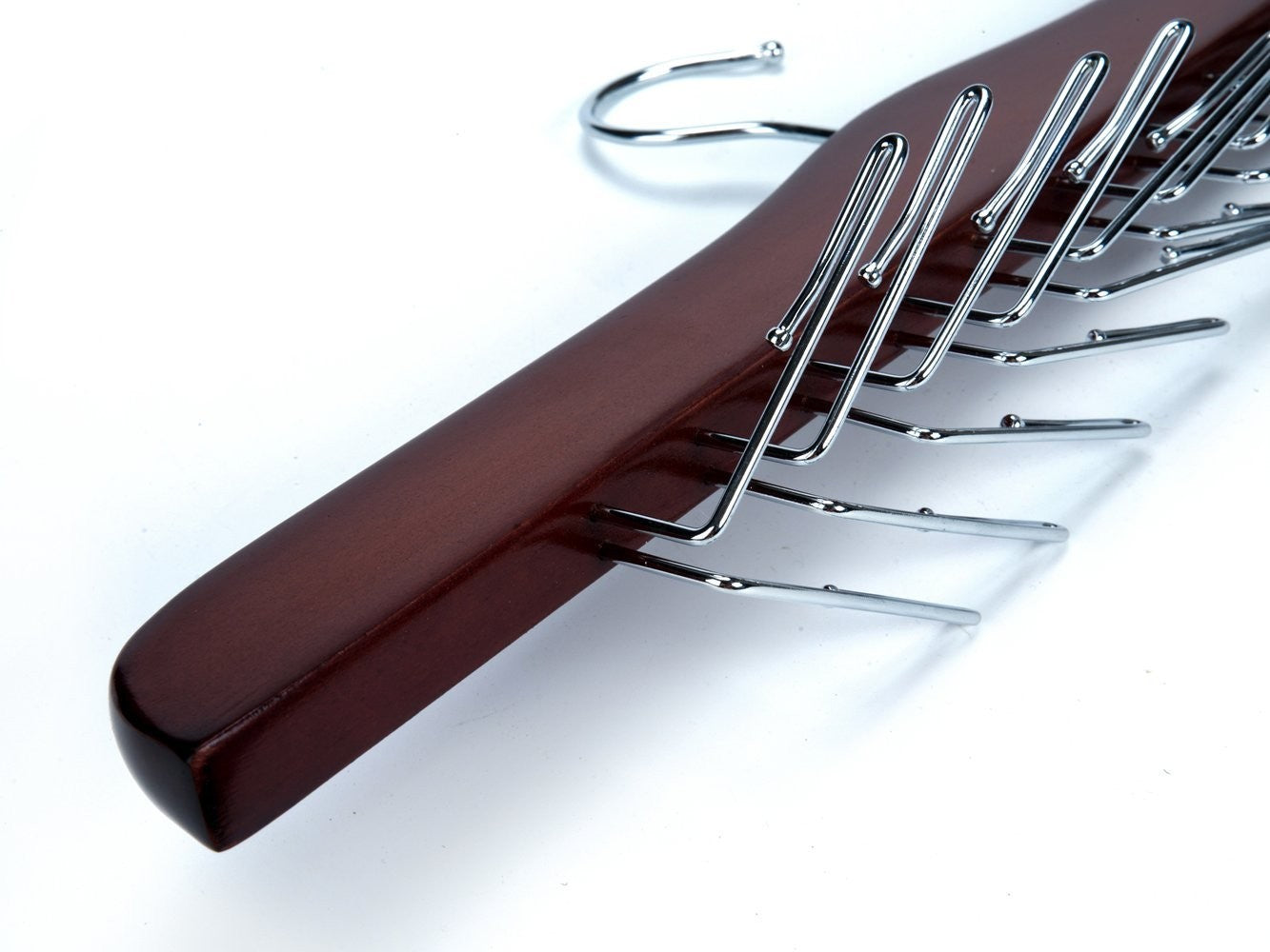 Premium Wooden Tie Hanger - Walnut & Chrome Finish - Organize Your Neckties & Accessories - Perfect for Closet, Office, or Travel Storage