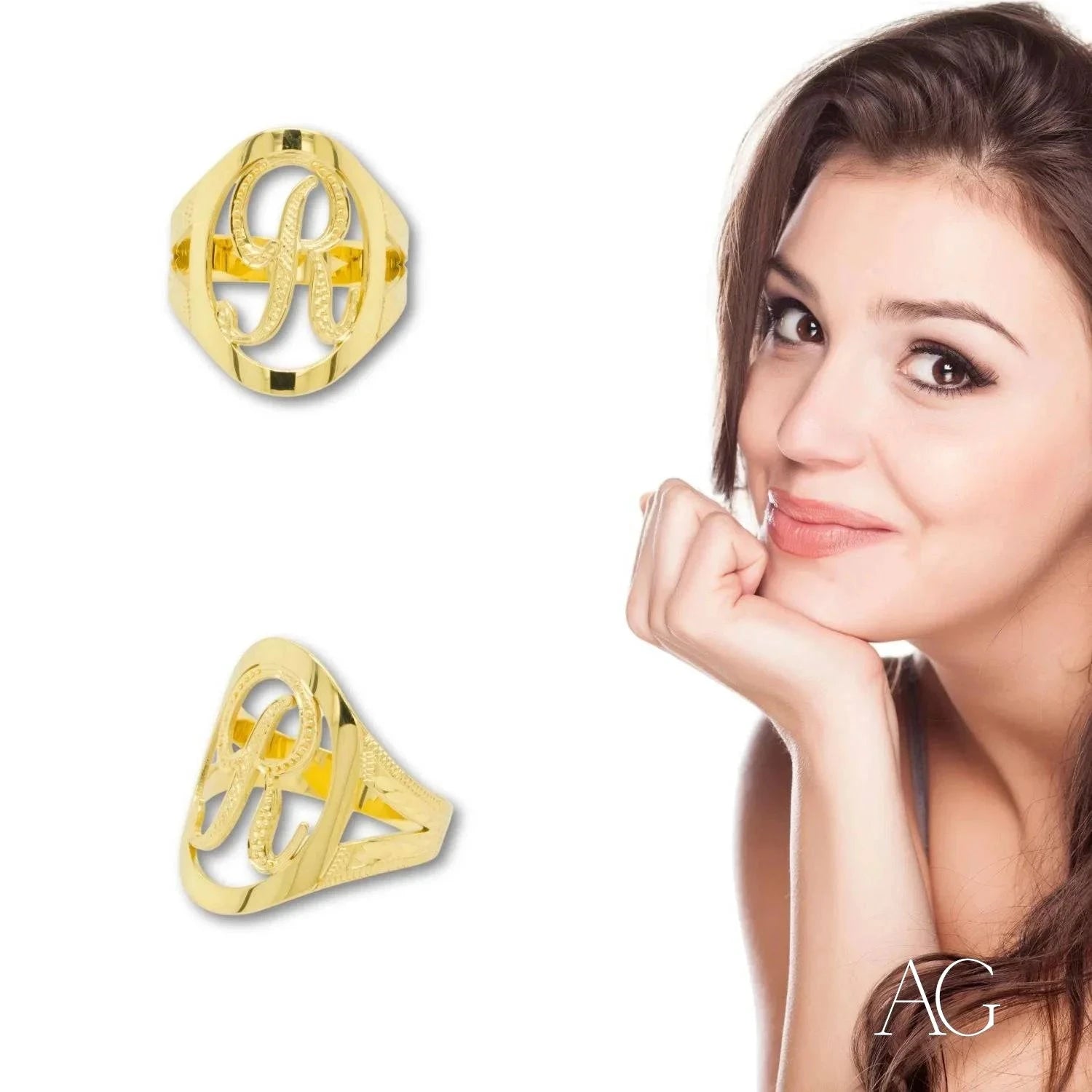 Elegant Personalized Initial Letter Ring for Women - Custom Monogram Name Ring - Perfect Gift for Birthday, Anniversary & Valentine's Day - Sterling Silver or Gold Plated Jewelry