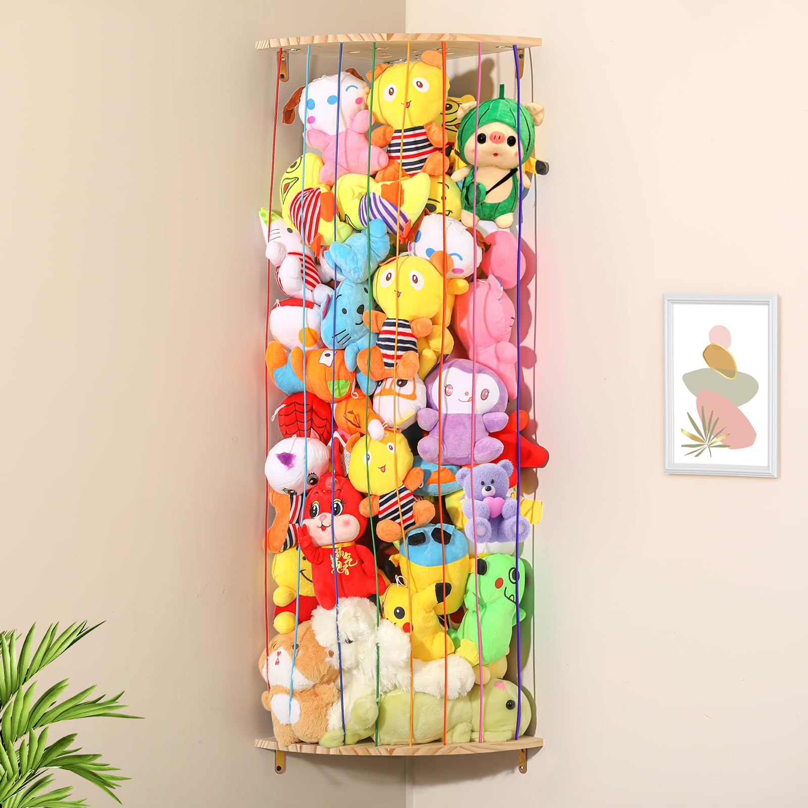 Rainbow Stuffed Animal Hammock Toy Organizer - Adjustable Elastic Rope Plushie Net for Kids' Room, Nursery, Playroom & Bedroom - Space-Saving Stuffed Animal Storage Solution for Corners & Walls (Perfect for Organizing Toys & Decorating Children's Spaces)