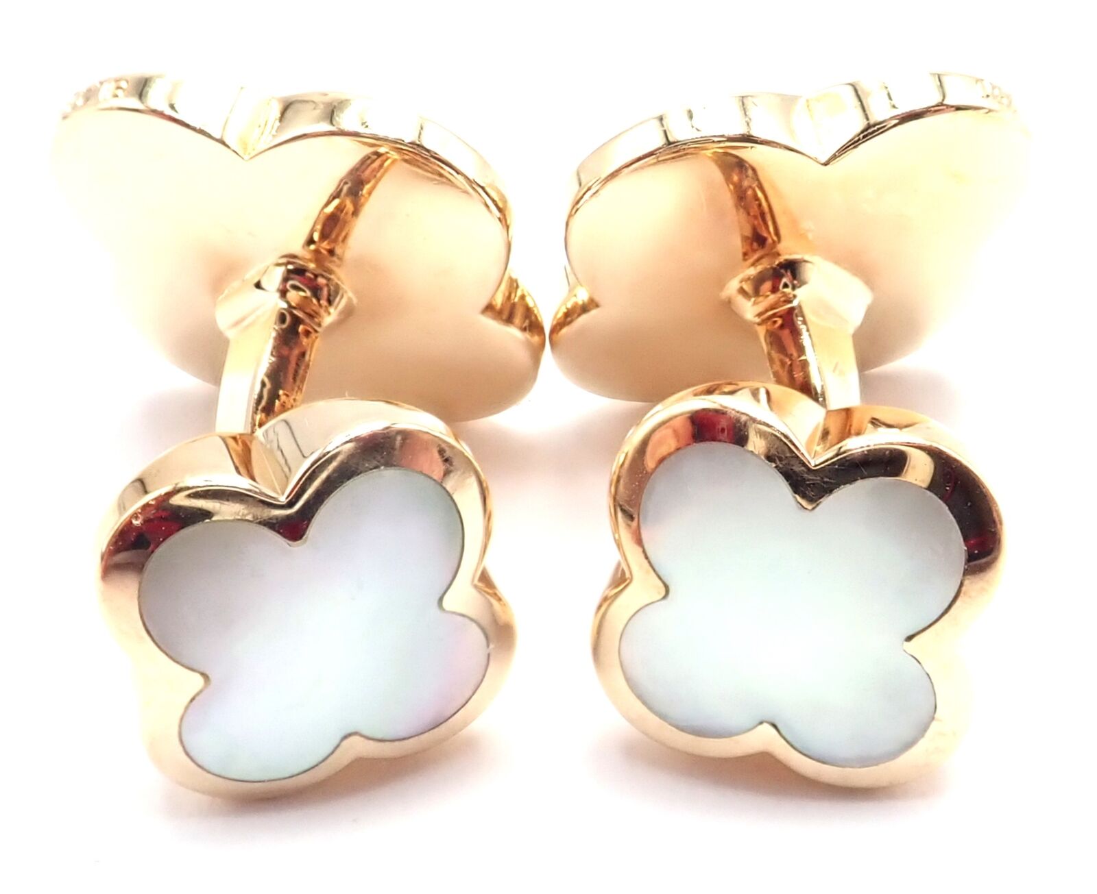Van Cleef & Arpels 18k Yellow Gold Pure Alhambra Mother of Pearl Cufflinks - Certified Luxury Men's Jewelry for Formal Events & Weddings