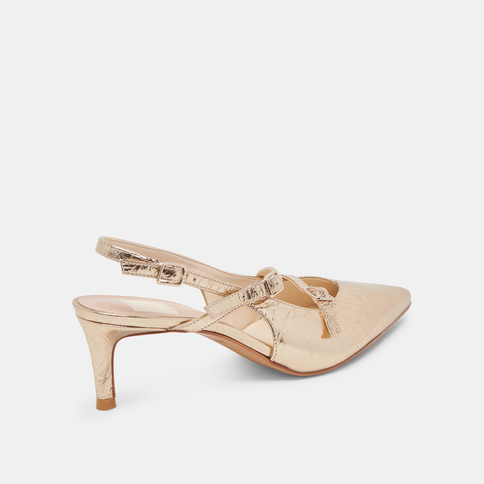 PAMLA Women's Mid Wide Heels in Light Gold - Distressed Leather Dress Shoes for Women | Comfortable & Stylish for Office, Party, and Evening Events
