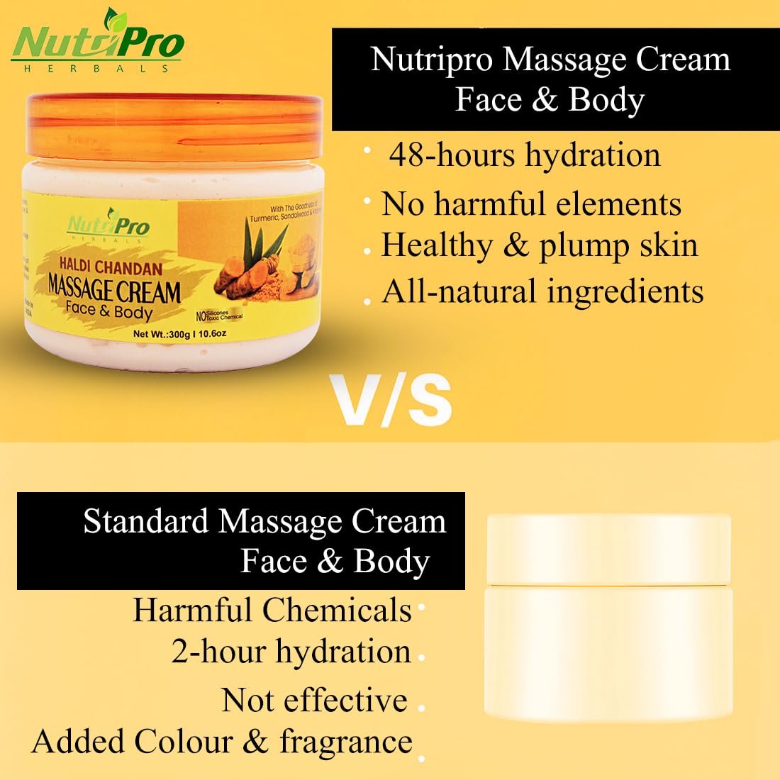 NutriPro Haldi Chandan Face Massage Cream 300gm - Natural Turmeric & Sandalwood Skin Rejuvenation, Moisturizing & Soothing Cream for All Skin Types | Brightening, Anti-Aging | Perfect for Daily Skincare, Spa Treatments & Glowing Complexion