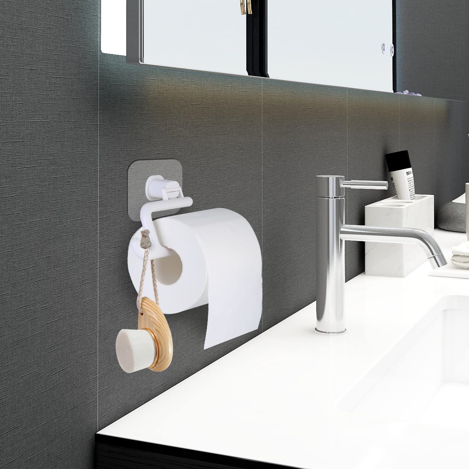 Thick Plastic Self-Adhesive Toilet Paper Holder - Wall Mounted Bathroom Tissue Roll Organizer | Perfect for Small Bathrooms, RVs & Powder Rooms