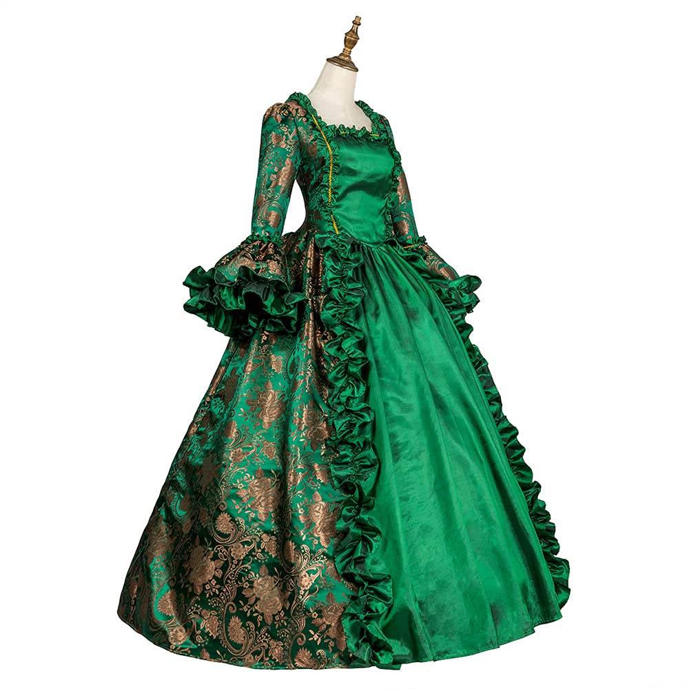 **Victorian Floral Brocade Ball Gown – Renaissance Colonial Tea Dress for Prom, Theater & Reenactment – Elegant Antique Costume for Historical Events & Themed Parties**