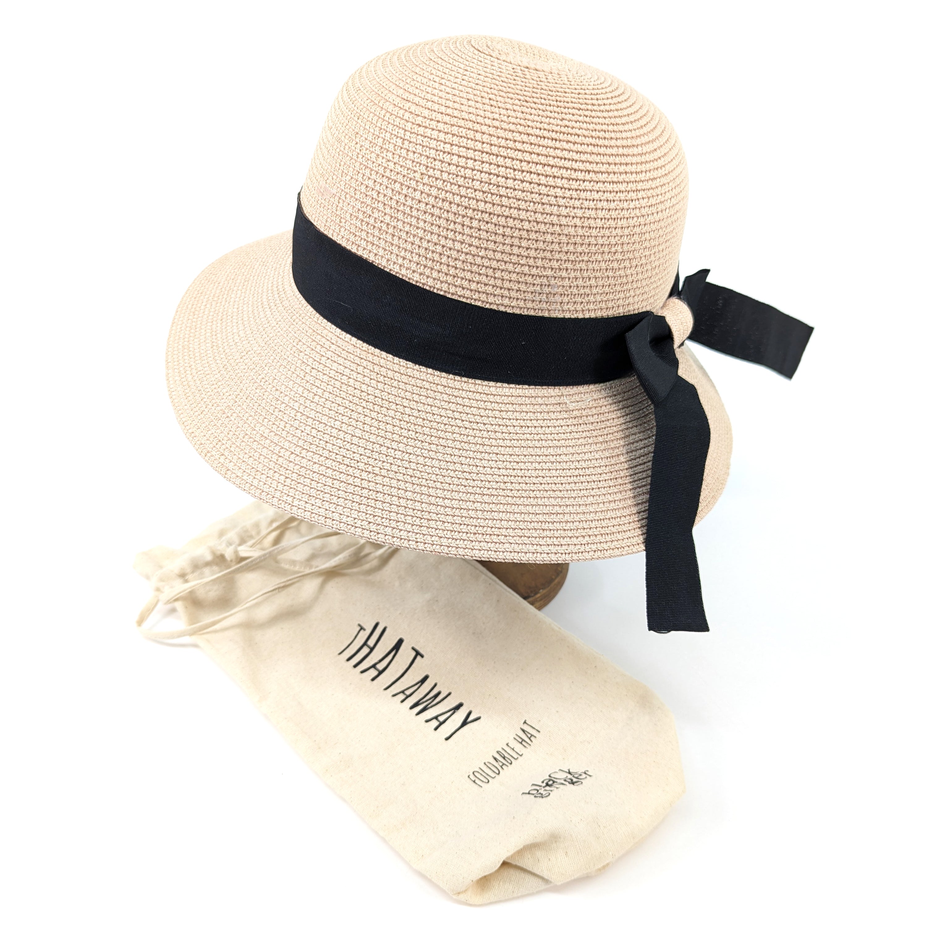 Bow Foldable Cloche Hat - Light Pink Women's Vintage Sun Hat for Outdoor, Beach & Wedding Events