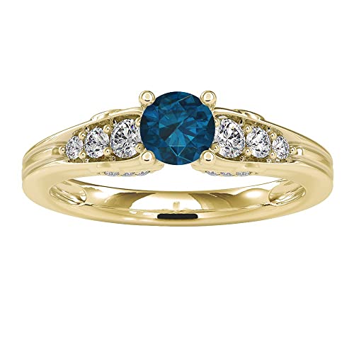 1 CT London Blue Topaz & Diamond Engagement Ring - 5mm Solitaire in 14K Solid Gold with Graduated Diamond Accents - Perfect for Proposals, Anniversaries & Special Occasions