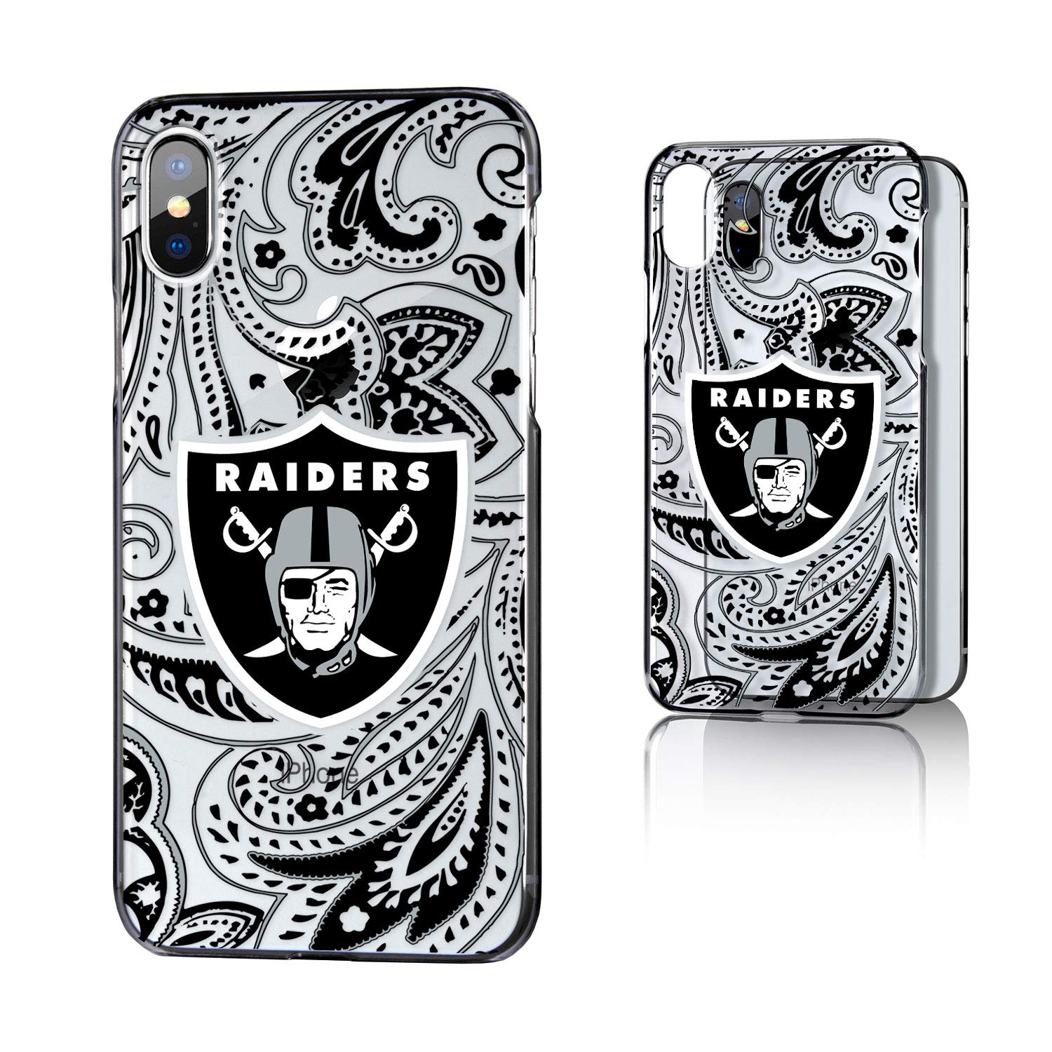 Las Vegas Raiders iPhone Clear Paisley Design Case - Slim Protective Cover for iPhone 13/14/15 Pro Max - Perfect for Football Games, Tailgating & Raiders Fan Gifts