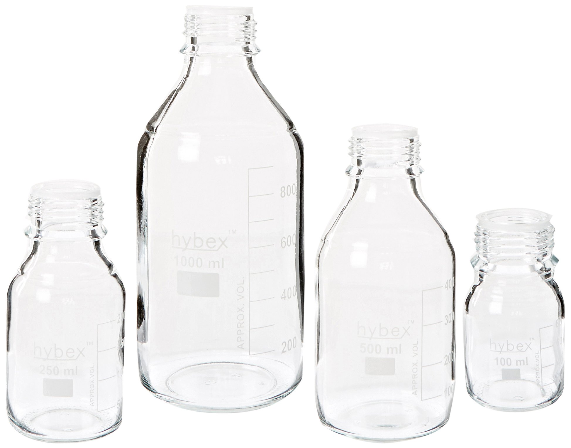 Benchmark Scientific Hybex B3000-SP Borosilicate Glass Media Storage Bottles with Blue PP Caps - 10-Pack (2x100ml, 3x250ml, 3x500ml, 2x1000ml) - Ideal for Lab Sample Storage, Chemical Solutions & Liquid Media Preservation