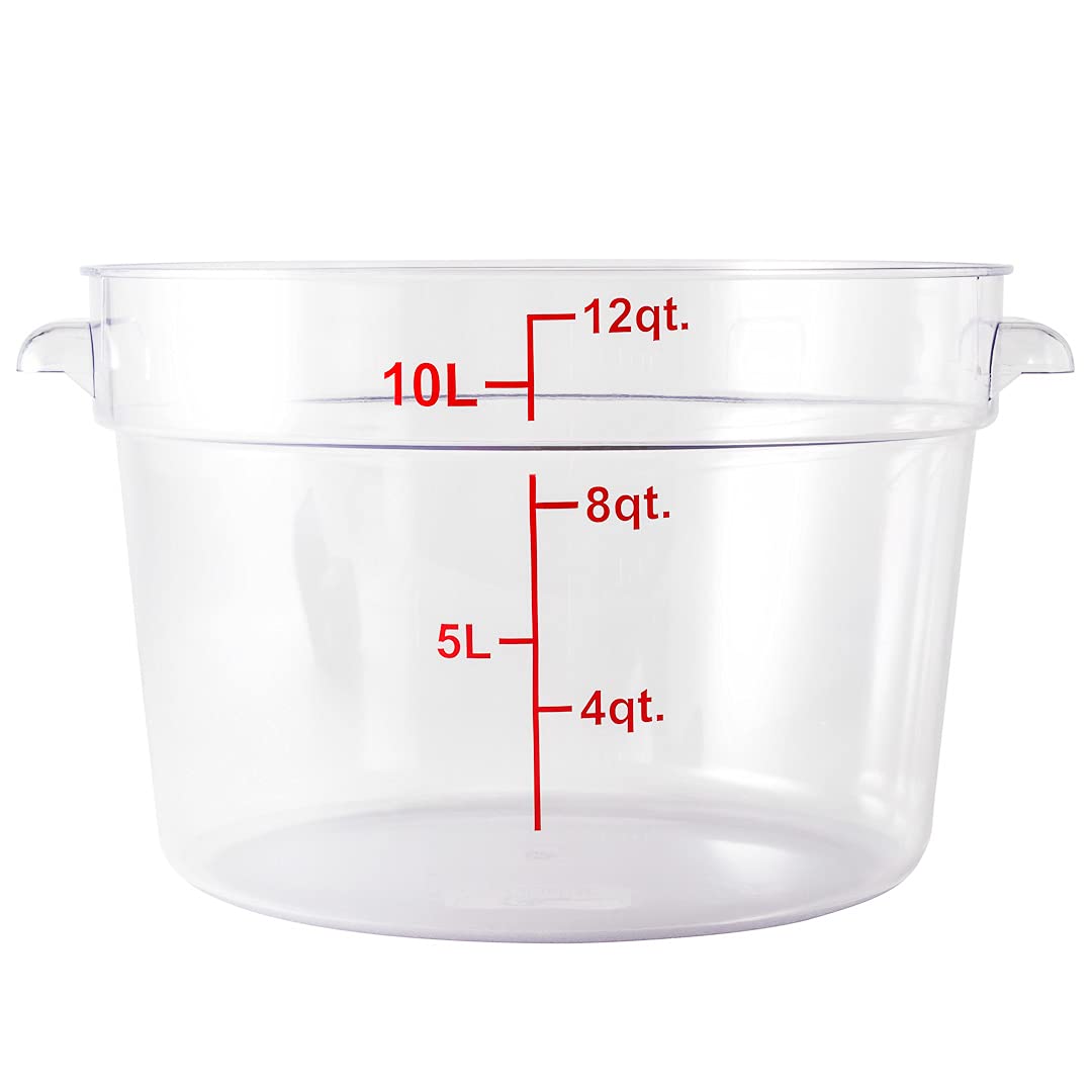 Restaurantware Met Lux 12 Quart (11.4L) Clear Plastic Food Storage Containers - 10-Pack Round Commercial Food Prep Buckets with Volume Markers, Lids Sold Separately | Space-Saving Kitchen Organization for Restaurants, Catering & Bulk Food Storage