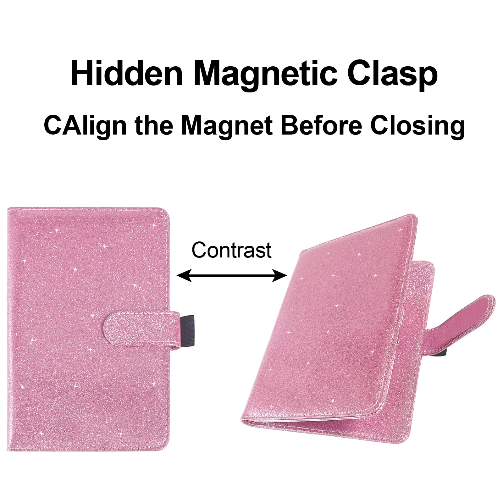Leather Waiter Book Organizer with Zipper Pocket - Bling Waitress Money Wallet & Pen Holder - Restaurant Server Book for Waitress - Glitter Pink - Perfect for Restaurant Staff, Waiters, and Hospitality Professionals
