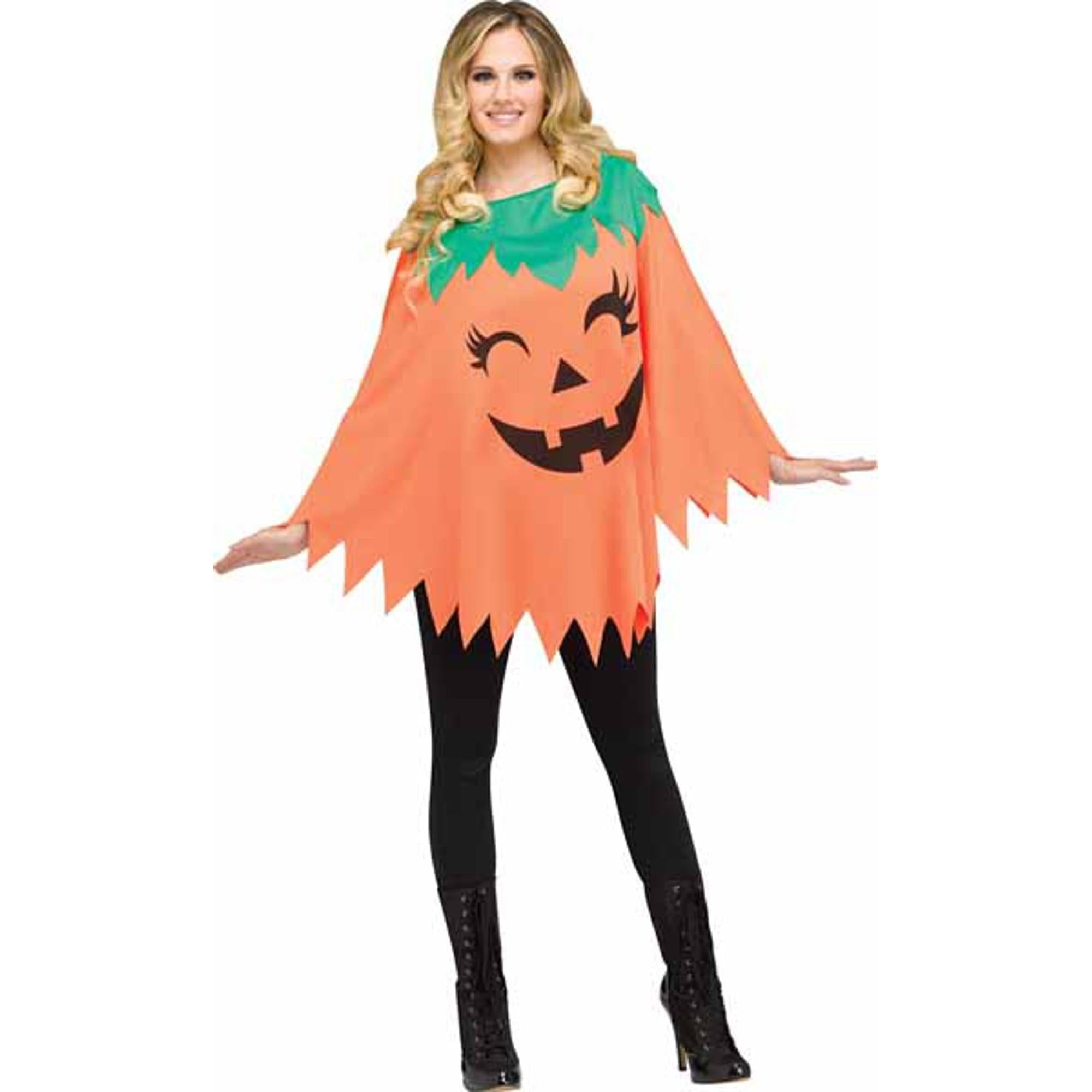 Pumpkin Poncho for Kids & Adults - One Size Fits 4 to 14 Years - Cozy Halloween Costume & Fall Fashion Accessory for Trick-or-Treating, Pumpkin Patch Visits, and Autumn Photo Shoots