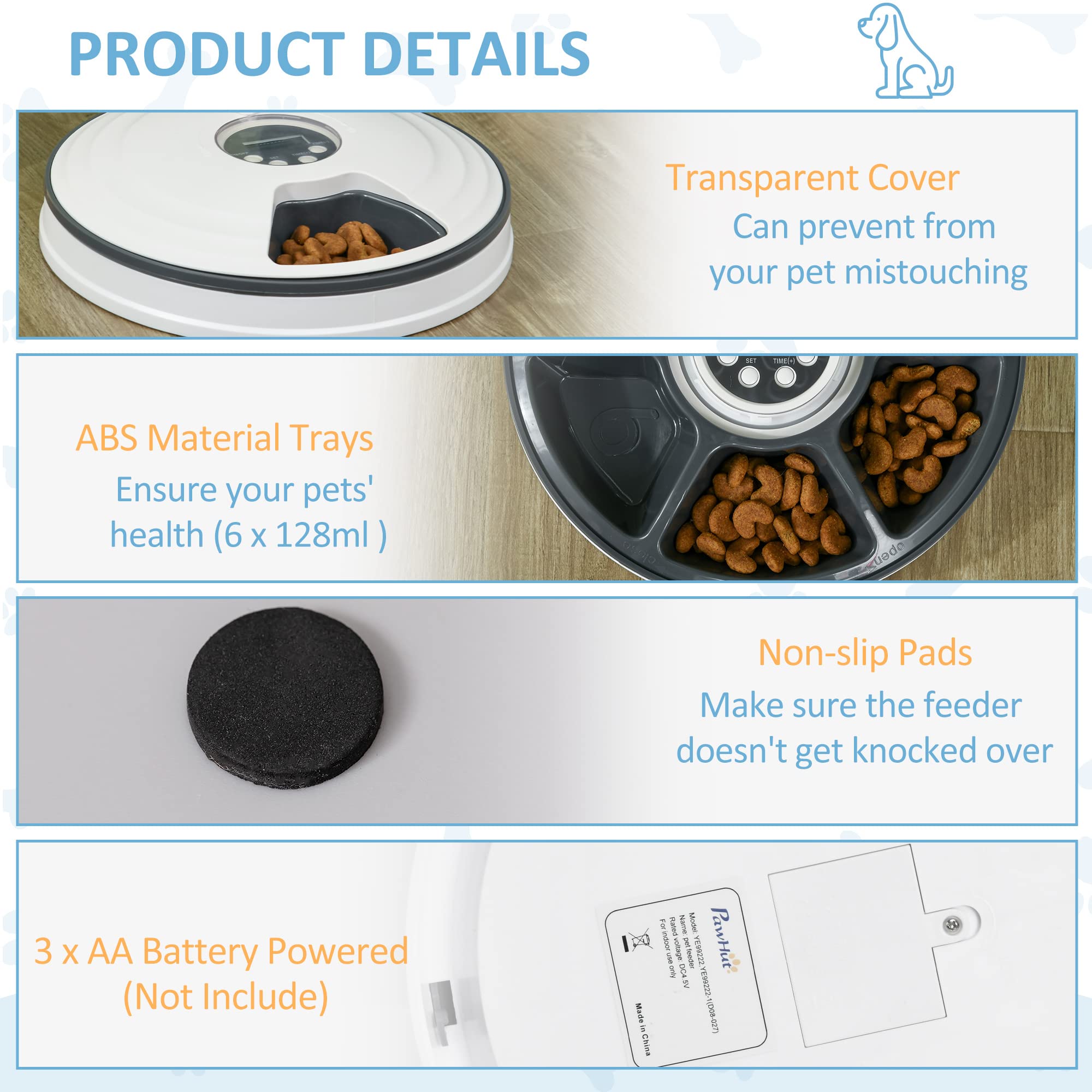 Automatic Pet Feeder for Dogs & Cats - Digital Timer, 6-Meal Dispenser - Perfect for Home, Travel & Busy Pet Owners
