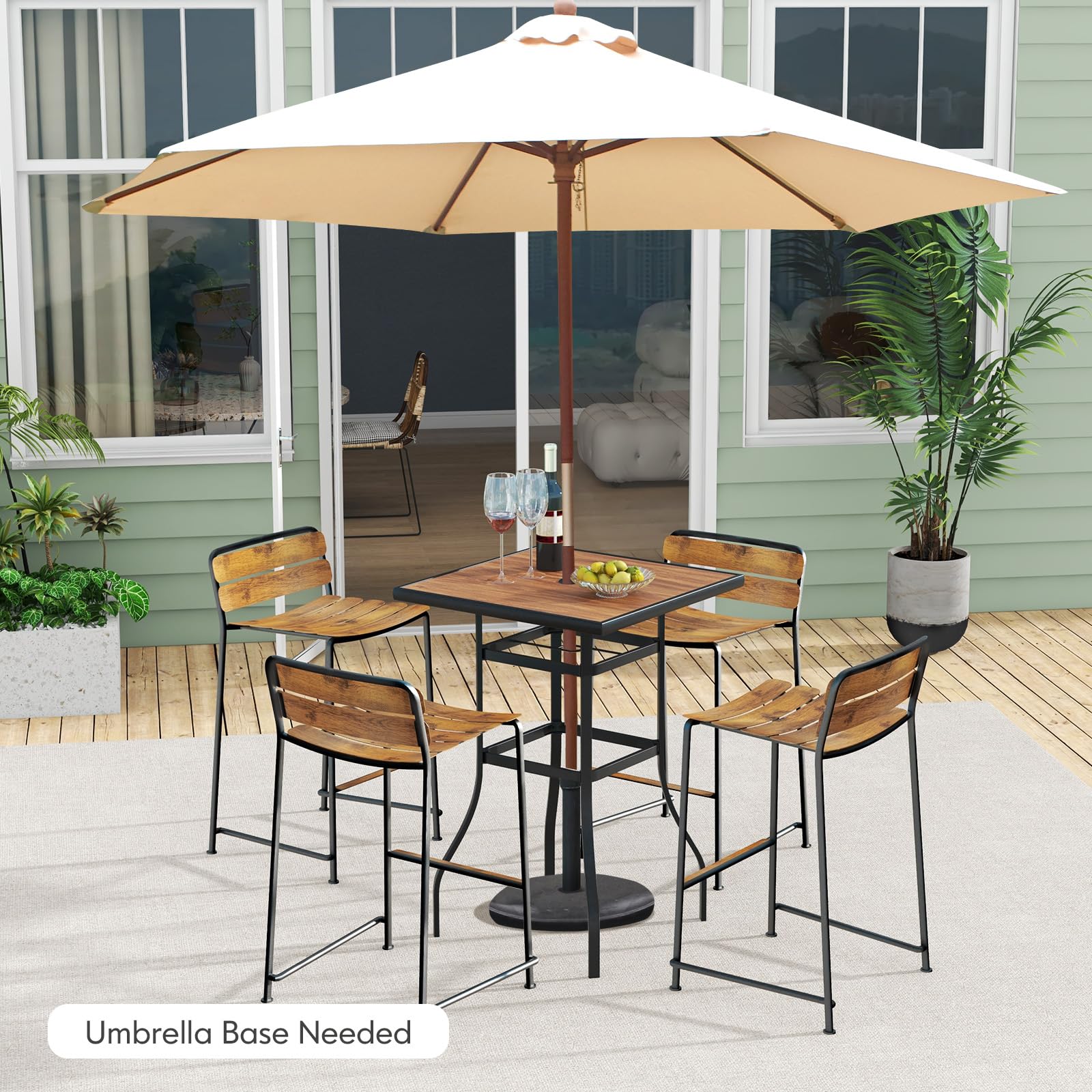 Tangkula 27.5 Inch Outdoor Bar Table - Square Patio High Top Table with 1.5