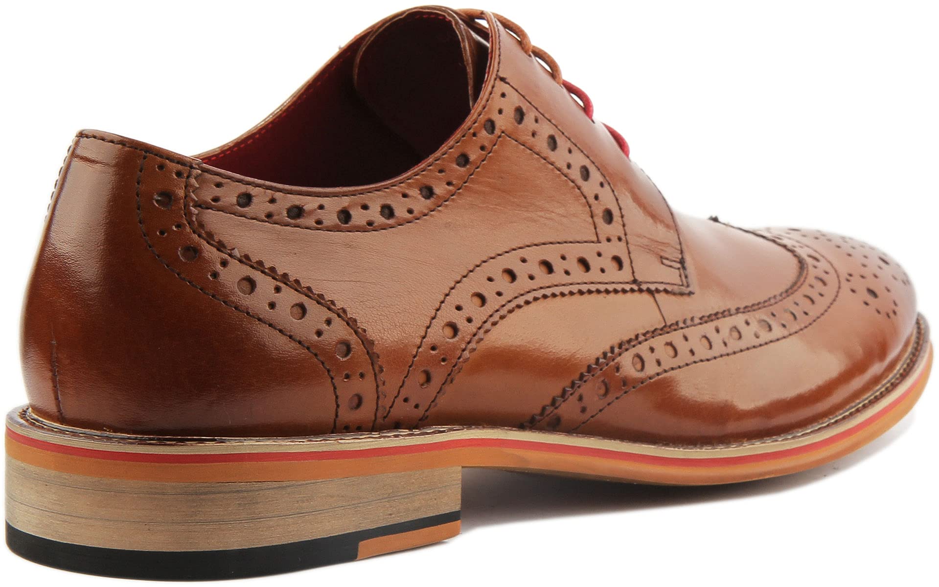Dover Men's Genuine Leather Derby Shoes - Classic Wooden Effect Brogue Design with Contrast Laces | Formal & Business Casual Footwear for Office, Weddings & Special Occasions