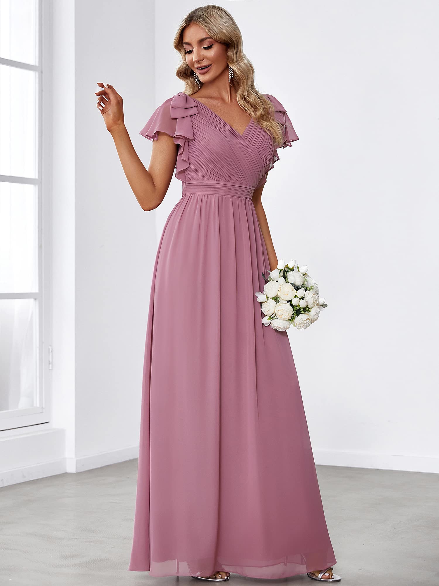 Ever-Pretty Women's A-Line Wedding Bridesmaid Dress - Long Formal Gown with V-Neck & Lace Details (Style 7709) | Perfect for Weddings, Proms & Special Occasions