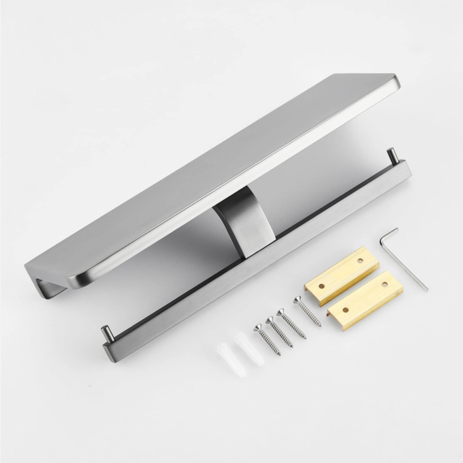 Double Toilet Paper Holder with Shelf - Wall Mounted Bathroom Tissue Dispenser & Phone Storage | Gun Grey Bathroom Accessories for Modern Homes