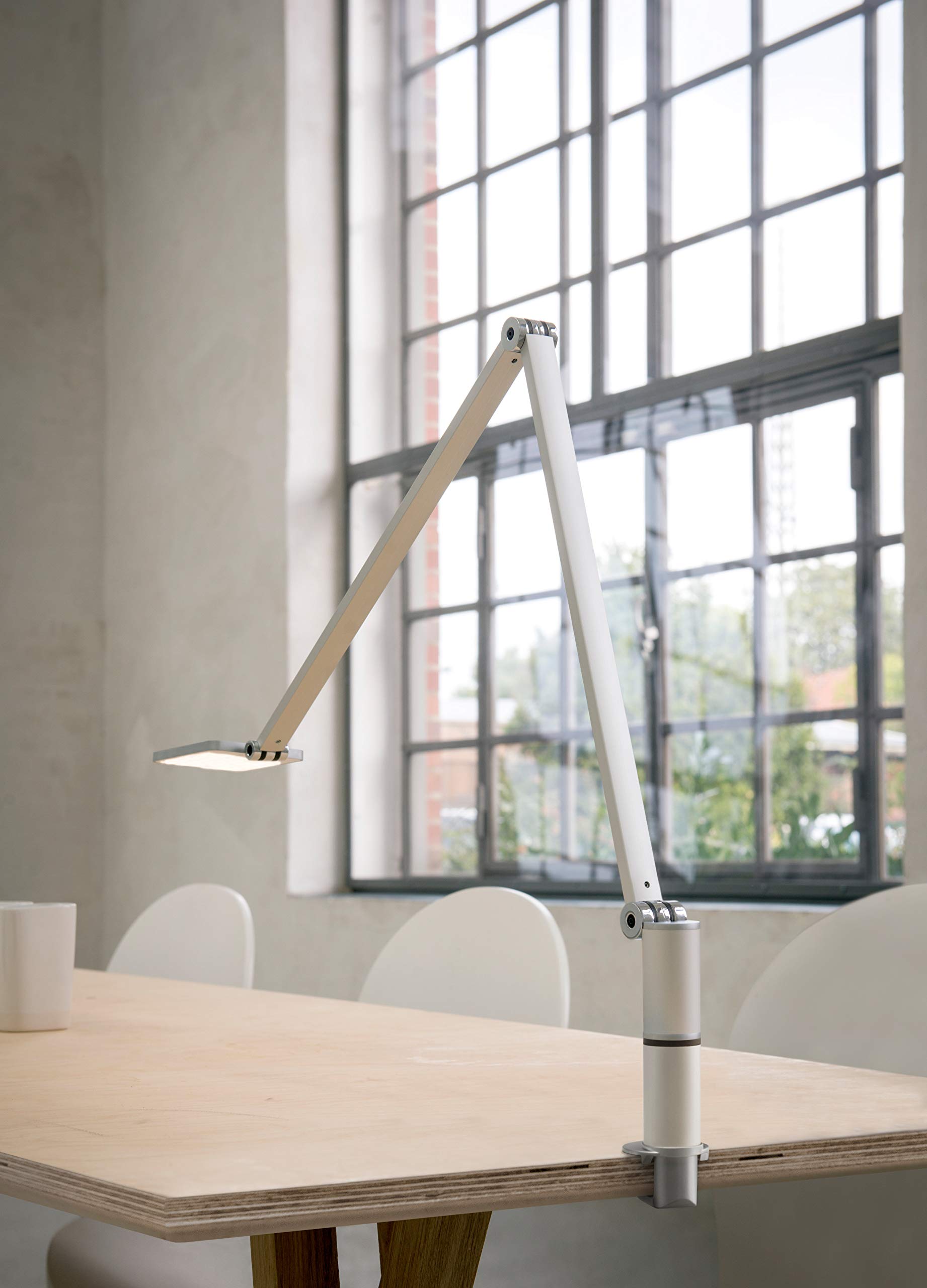 Novus Attenzia Adjustable LED Desk Lamp - 742 Lumens 4000K Natural White Light, One-Touch Memory Dimming & Anti-Glare Technology to Reduce Eye Strain, Flexible Pivoting Arms with Clamp Mount for Home Office, Study, Reading, and Crafting (Silver)