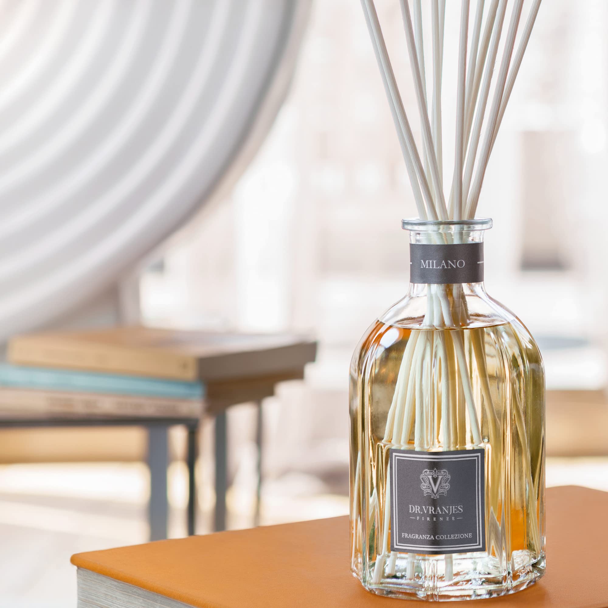 Dr. Vranjes Milano 500ml Luxury Reed Diffuser with 3 White Rattan Sticks - Italian Made Home Fragrance with Patchouli, Pepper & Sandalwood Scent - Perfect for Living Room, Bedroom & Office Decor