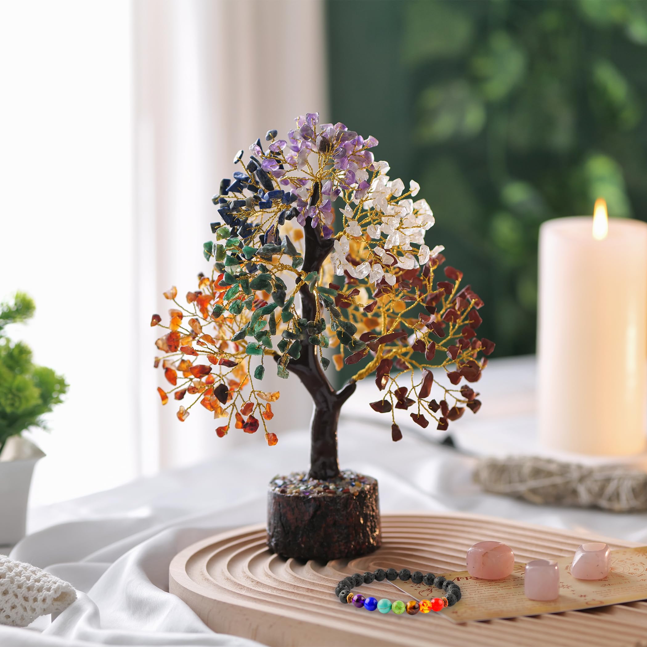 Abhisubya Seven Chakra Crystal Tree - Healing Gemstone Bonsai for Meditation & Feng Shui - Unique Birthday Gift for Women, Housewarming Present, Spiritual Home Decor - Perfect for Yoga Rooms, Office Desk & New Home Blessings