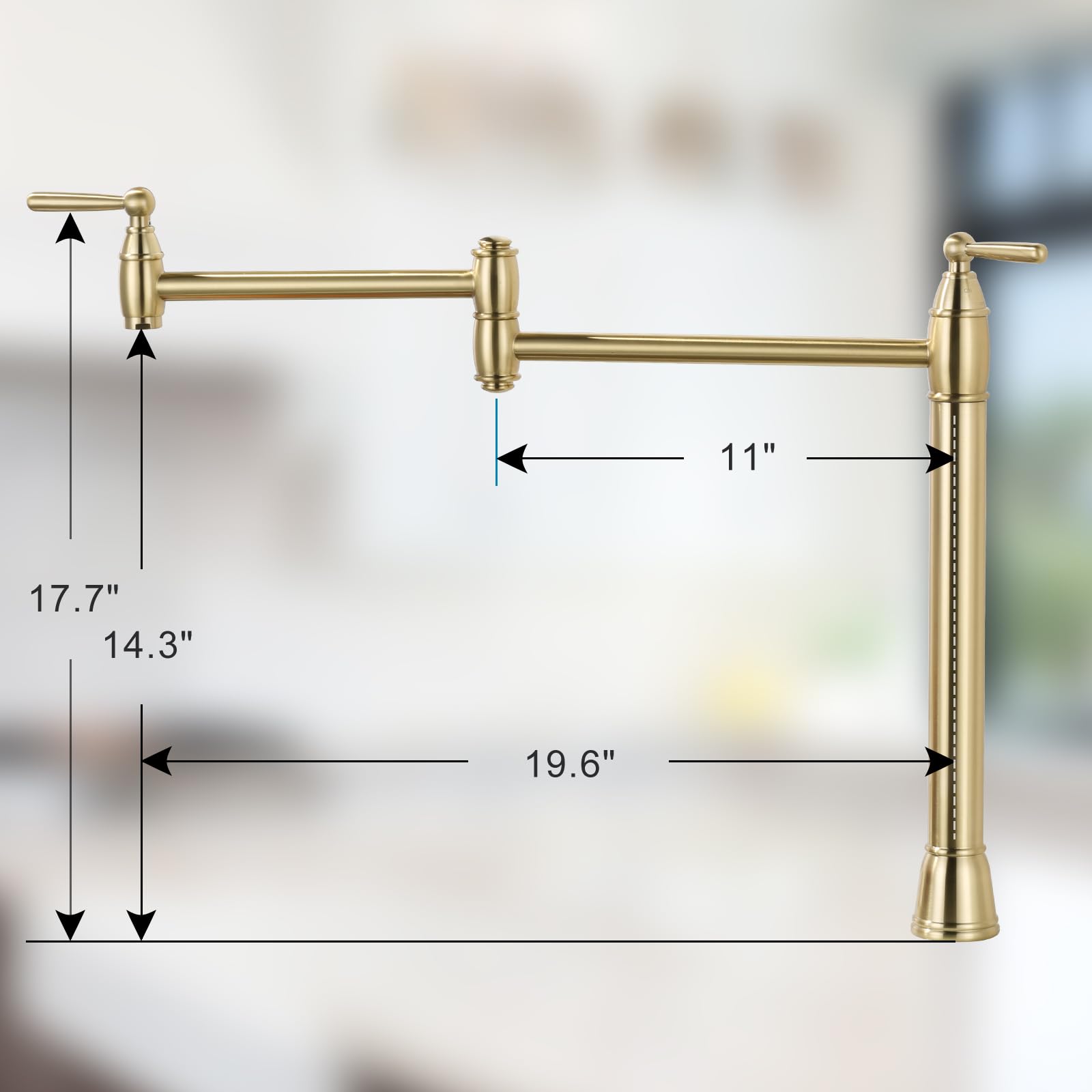 ARCORA Brushed Gold Pot Filler Faucet - Solid Brass Deck Mount Stove Faucet with Stretchable Double Joint Swing Arms | Perfect for Kitchen, Outdoor BBQ & RV Cooking