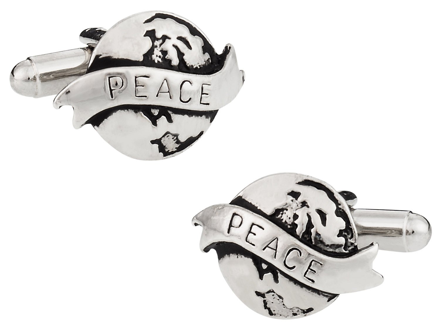 Premium Silver World Peace Cufflinks for Men - Elegant Travel Gift Box - Perfect for Business Meetings, Weddings & Formal Occasions