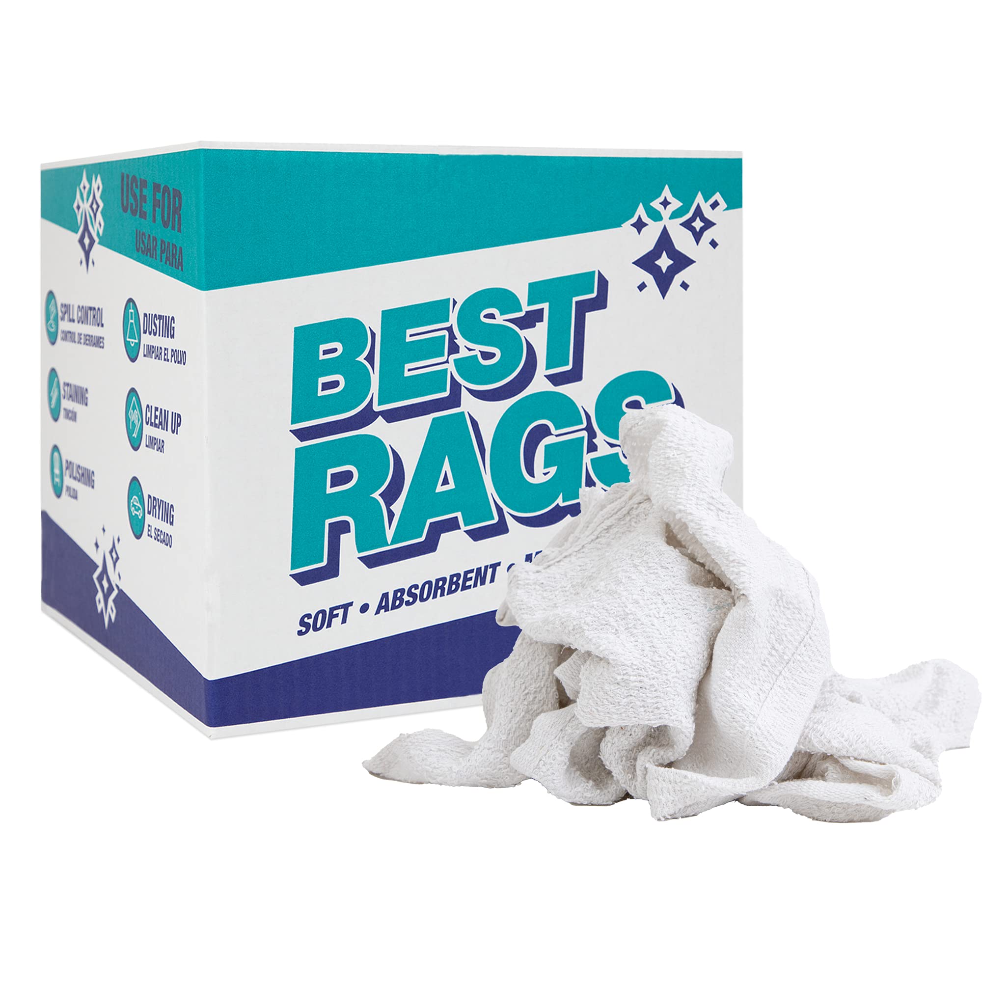 **Arkwright W11 Terry Cleaning Rags Bulk - 100% Cotton Quick Dry Absorbent Reusable Towels (10 lb, White) - Multi-Purpose Cloths for Kitchen, Car, Bathroom, Gym & Bar - Perfect for Spills, Dusting & Deep Cleaning**