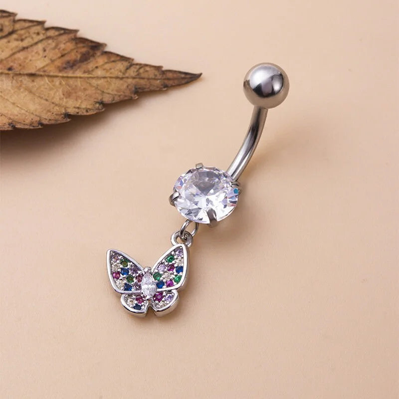 14G Silver Butterfly Belly Button Rings for Women - Surgical Steel Belly Piercing Jewelry | Perfect for Navel Piercing, Belly Rings, and Body Jewelry Gifts