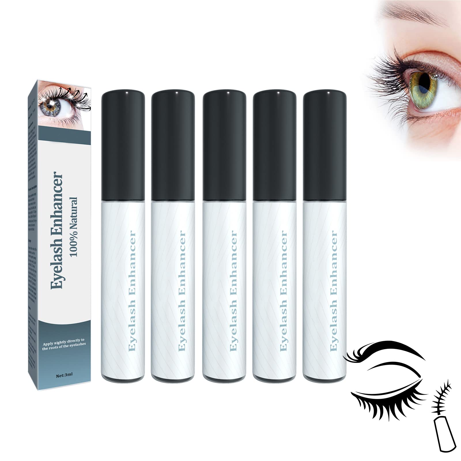 Lashiology Eyelash Growth Serum - Natural Lash & Brow Enhancer for Longer, Thicker Lashes (5-Pack) | Perfect for Nighttime Routine & Special Occasion Makeup Prep