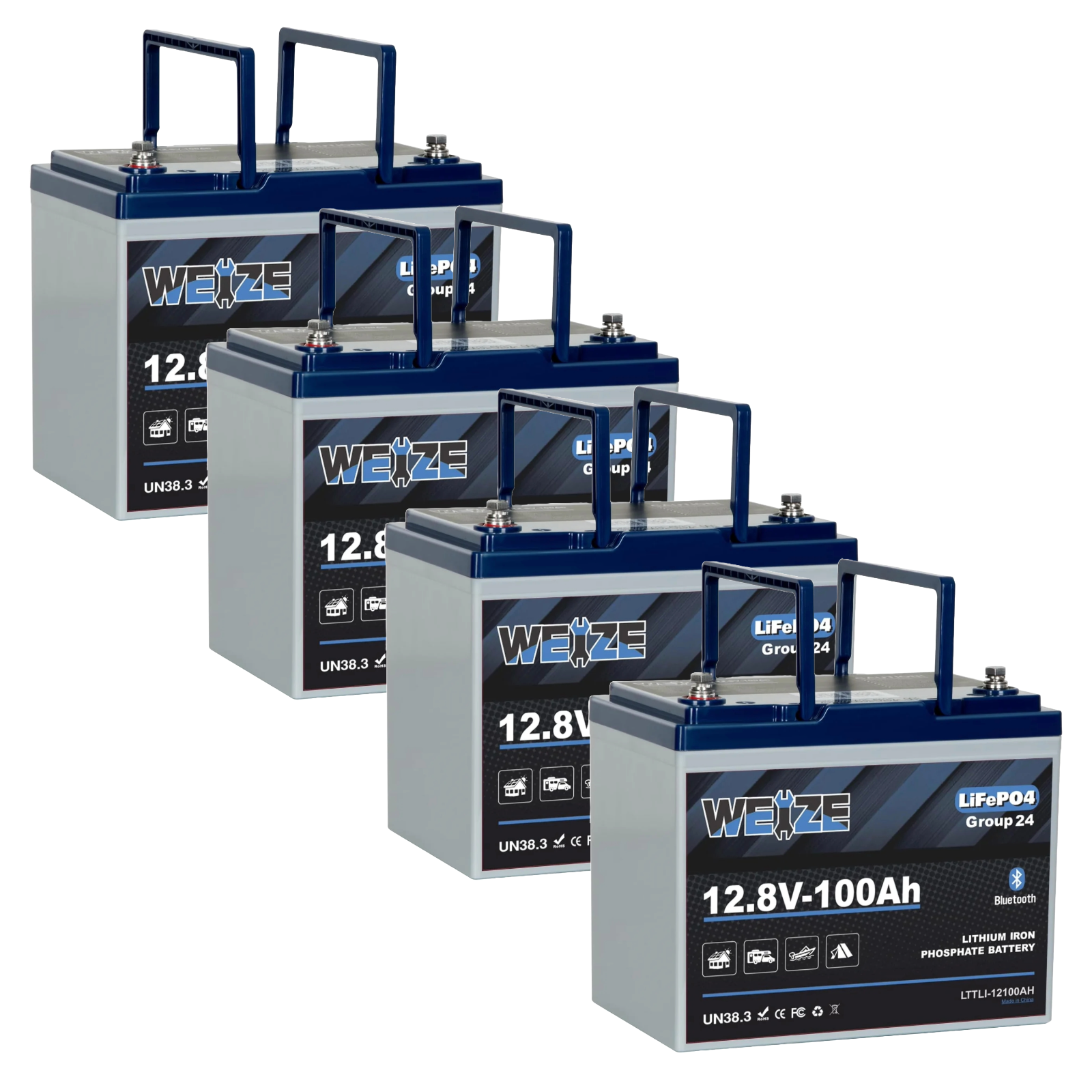 WEIZE 12V 100Ah Bluetooth LiFePO4 Lithium Deep Cycle Battery - Group 24 Size for RVs, Solar Systems & Marine Use - Built-in Bluetooth for Battery Monitoring