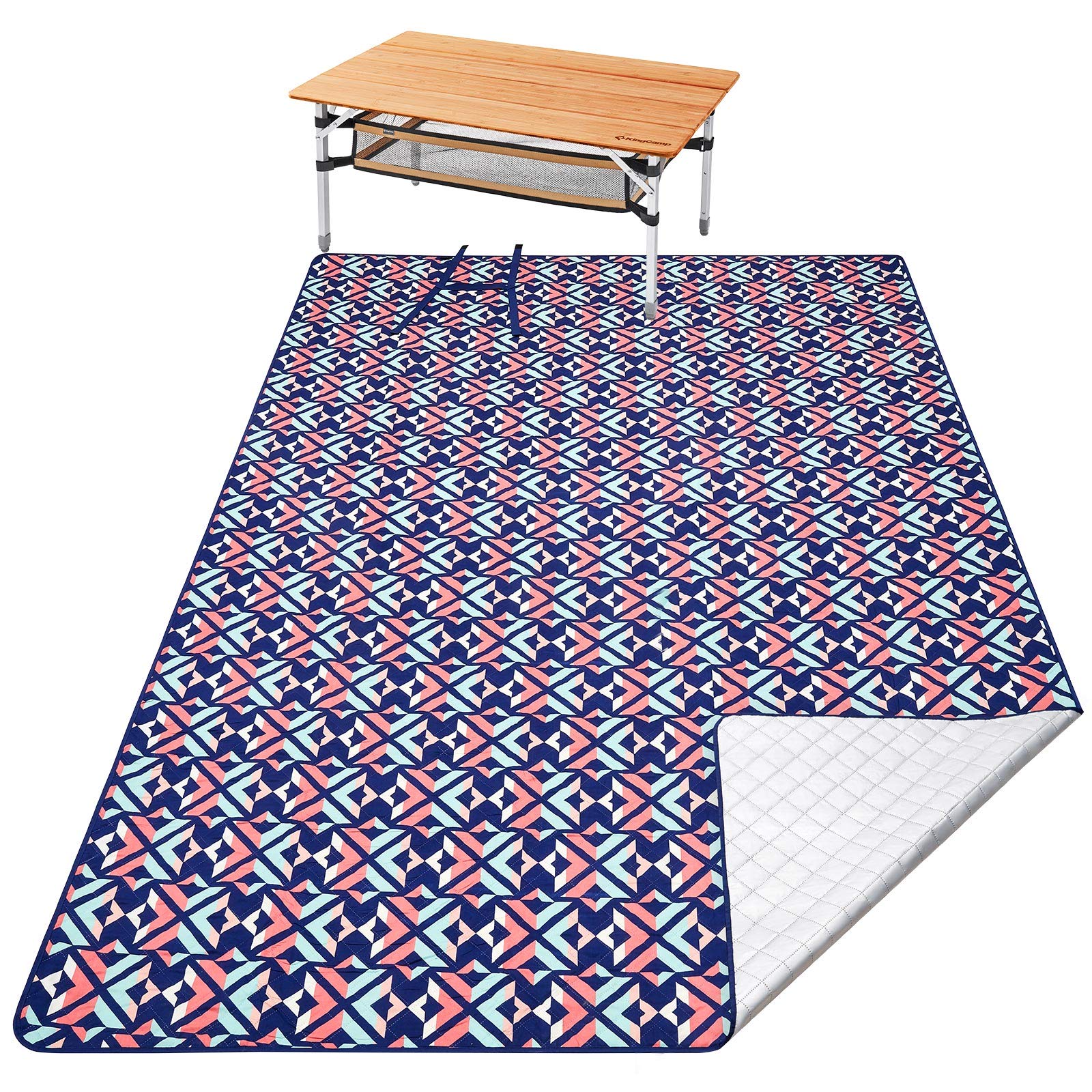 KingCamp Portable Bamboo Folding Table for Outdoor Camping, Picnic & Beach - Lightweight & Sturdy (Supports 80KG/176 LBS) with Included Picnic Blanket - Perfect for Backyard BBQs, Beach Trips & Camping Adventures