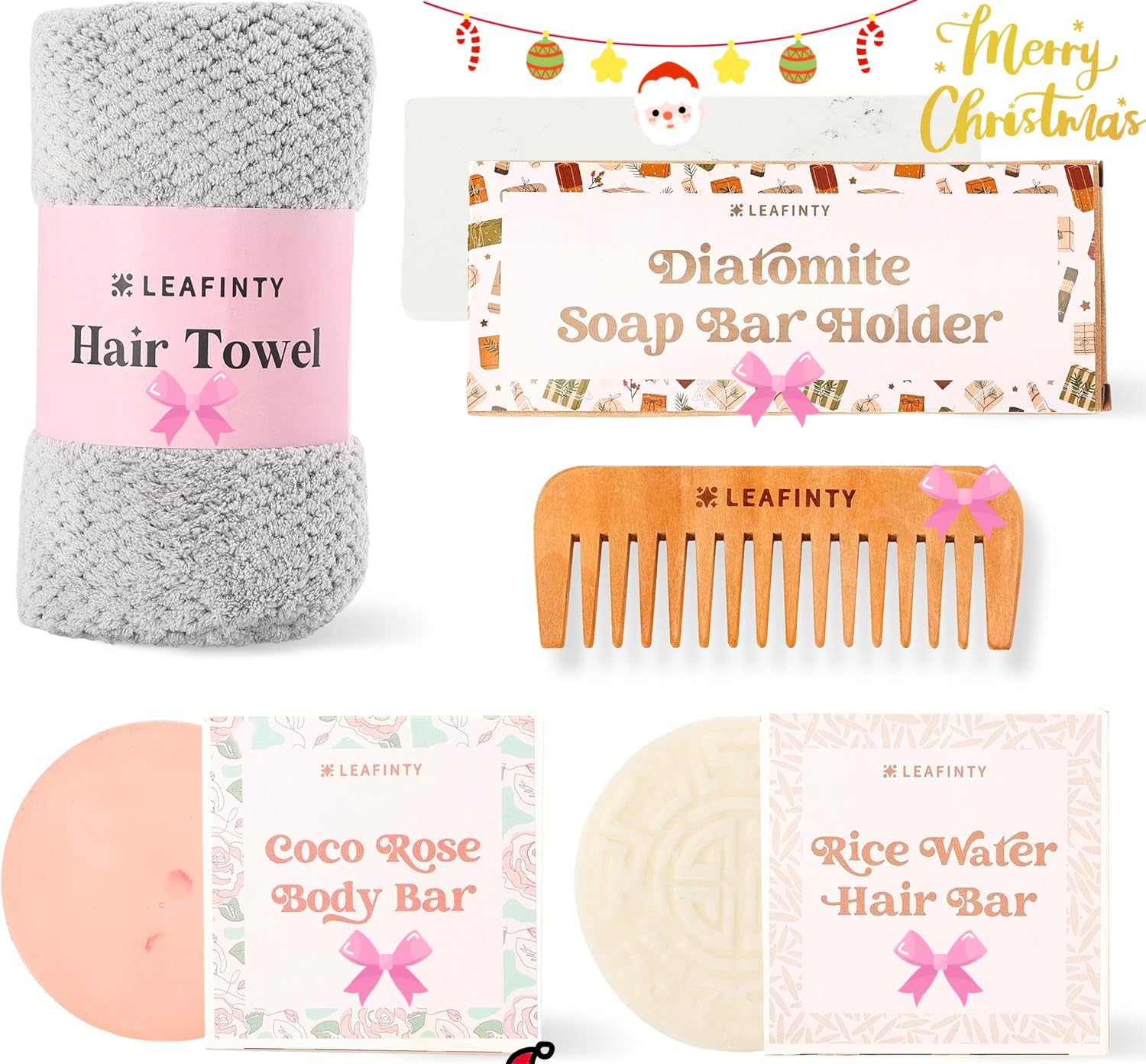 Luxury Bath Gift Set for Women - Organic Rice Shampoo Bar, Natural Body Wash Bar, Bamboo Soap Holder, Wide-Tooth Comb & Microfiber Hair Towel | Spa Relaxation Kit | Perfect Christmas Birthday Gift for Her | Ideal for Self-Care, Pampering & Stress Relief