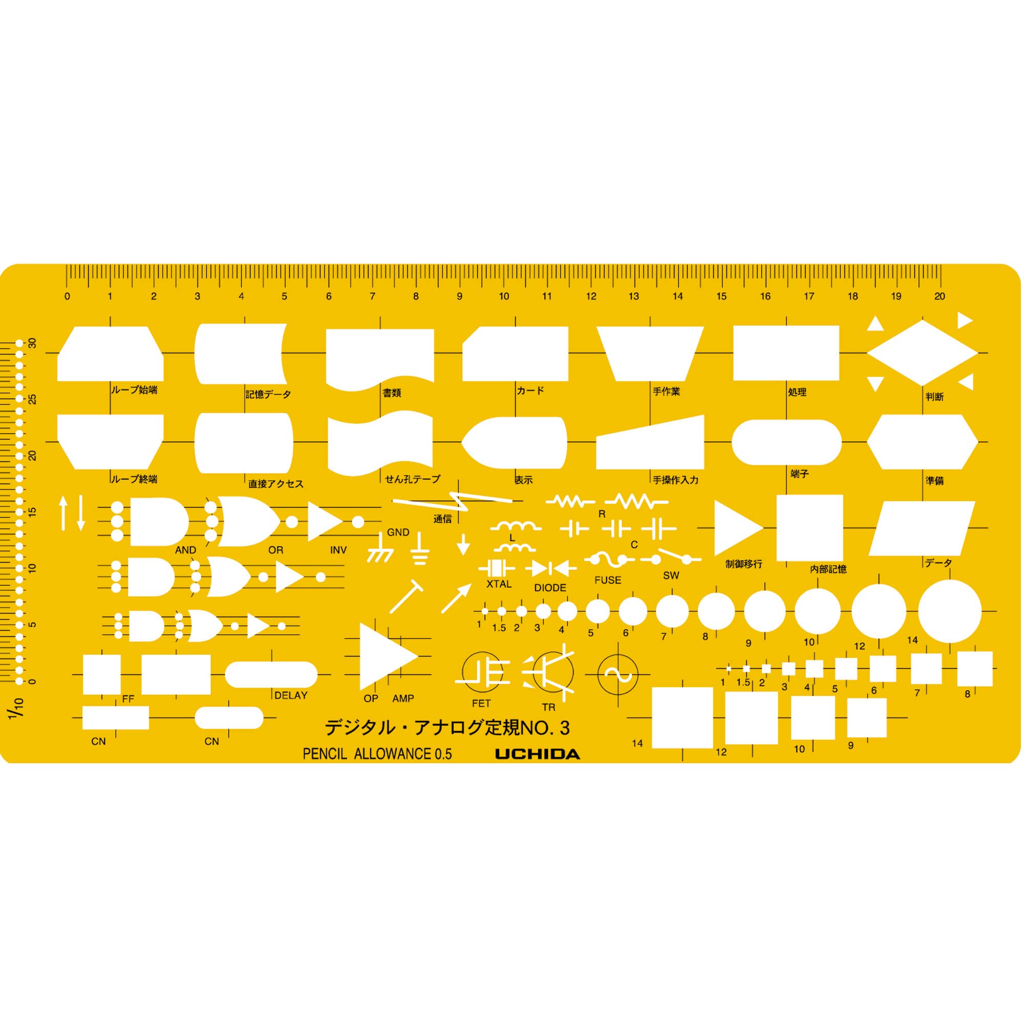 Uchida No.3 Digital-to-Analog Ruler with Ink Edge 1-843-1800 - Precision Drafting Tool for Architects & Engineers - Perfect for Technical Drawing, CAD Work & Design Projects (Japan Import)