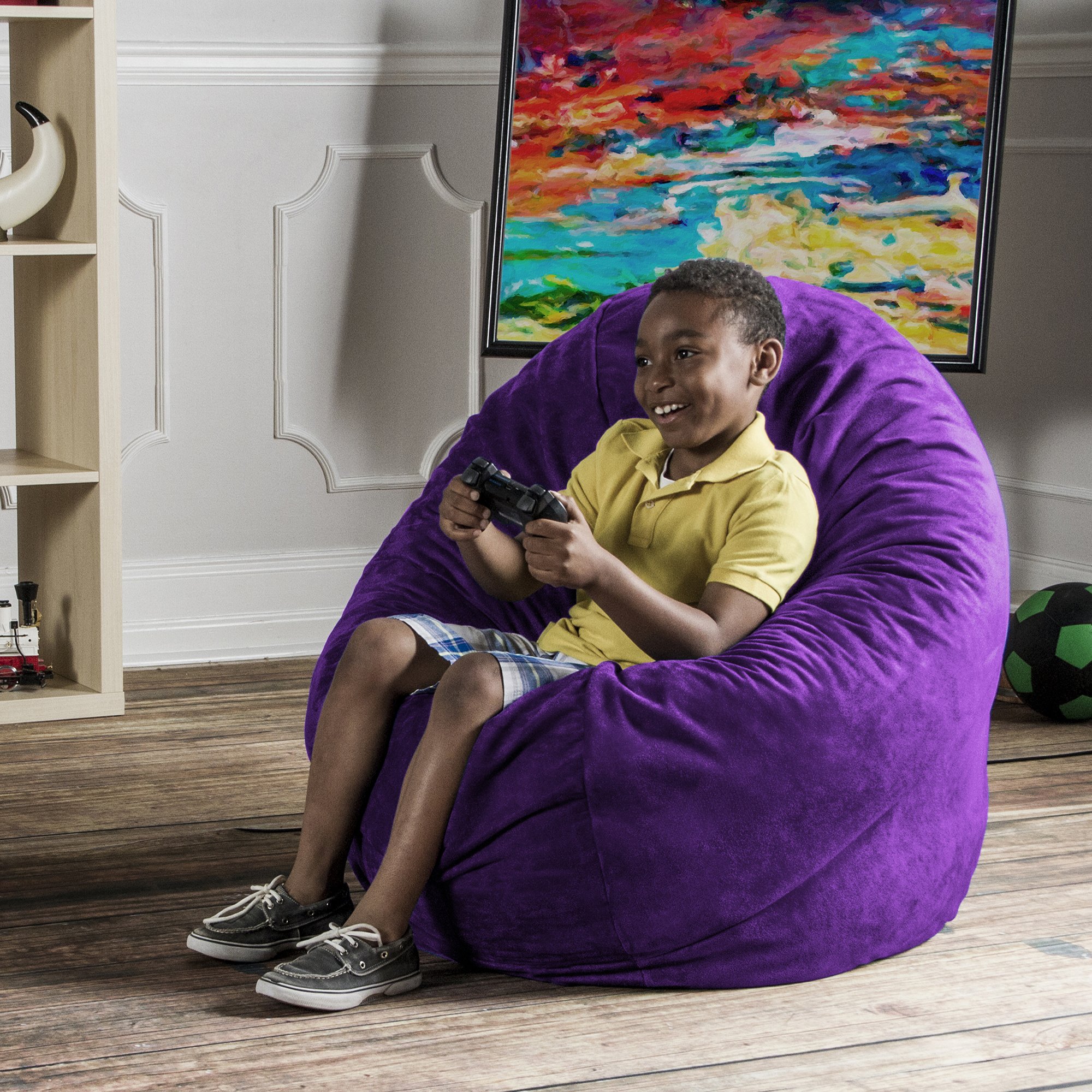 Jaxx Bean Bags Cocoon Junior Kids Microsuede Bean Bag Chair - 4 Feet Grape Purple | Comfortable Kids Reading Nook & Playroom Seating
