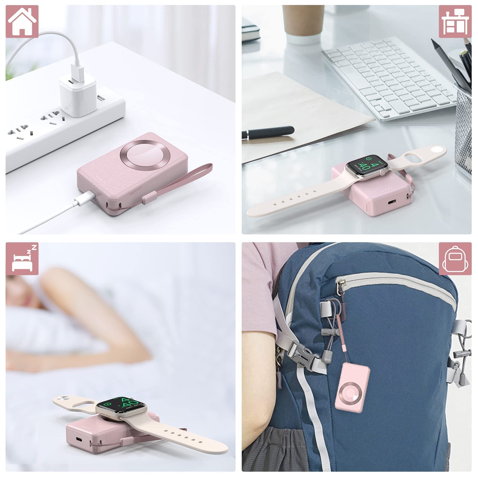 LVFAN 4000mAh Magnetic Wireless Portable Charger for Apple Watch Series 10/9/8/7/6/5/4/3/2/1/SE/Ultra 2/Ultra - Pink Power Bank | Travel-Friendly Smart Watch Charger for Gym, Hiking & Business Trips