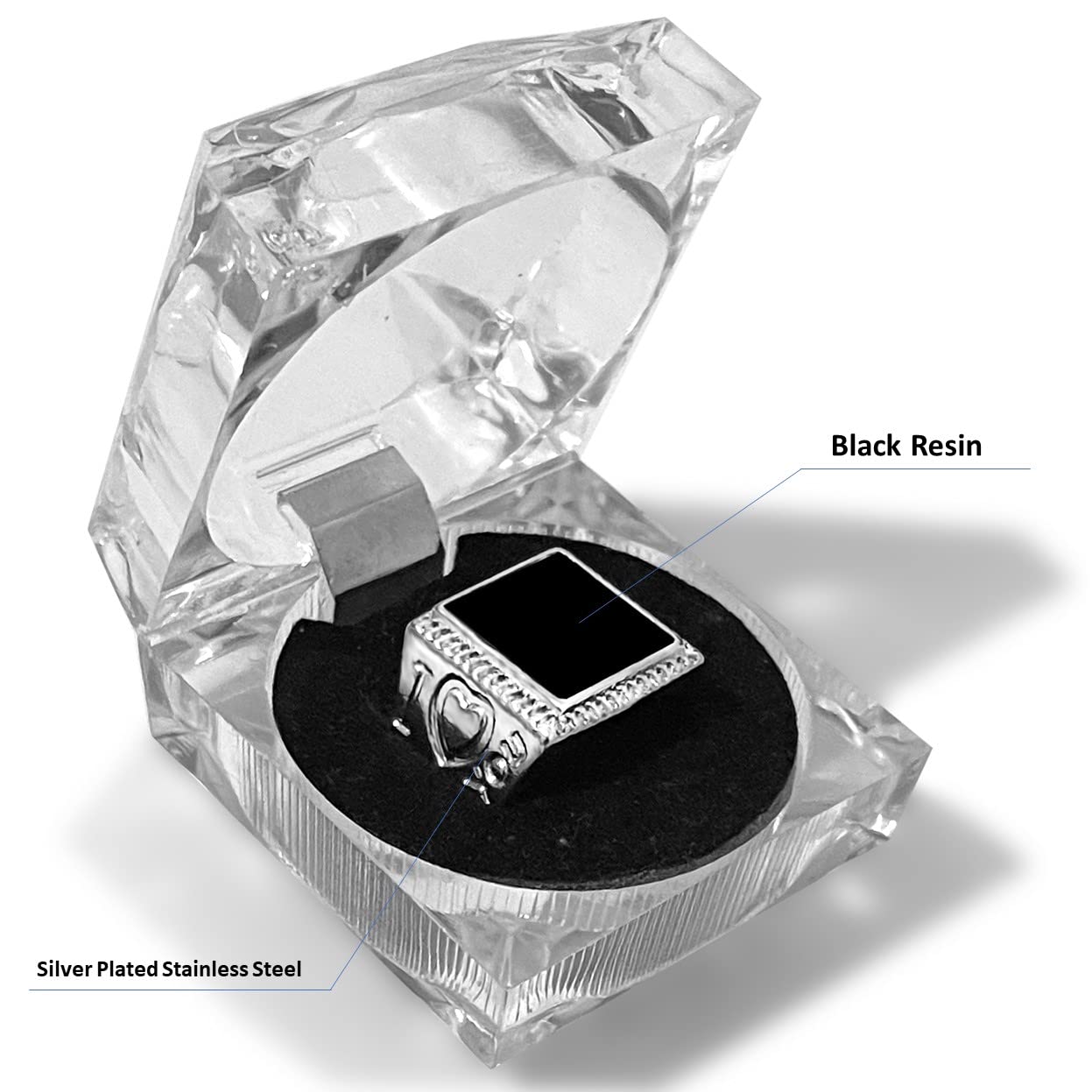 Stylish Silver Plated Stainless Steel Rings for Men & Women - Thick Black Resin Band with Cubic Zirconia - Wedding & Engagement Rings - Perfect for Anniversaries, Proposals, and Everyday Fashion