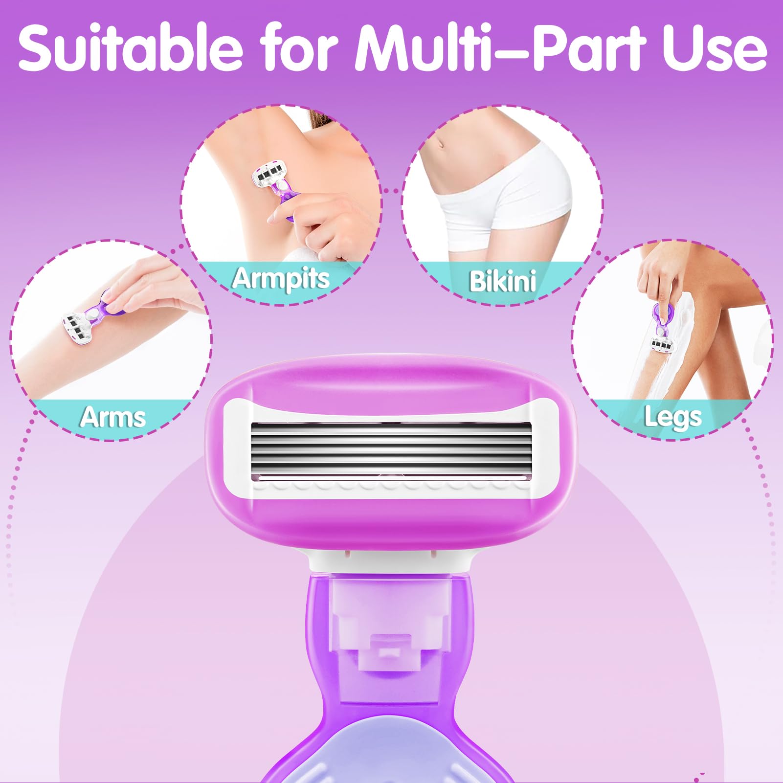 DreamGenius 5-Blade Women's Travel Razor with 2 Cartridges & Case - Ultra Smooth Shaving for Legs, Underarms & Bikini Line - Perfect for Vacation, Gym & On-The-Go Grooming (Purple)